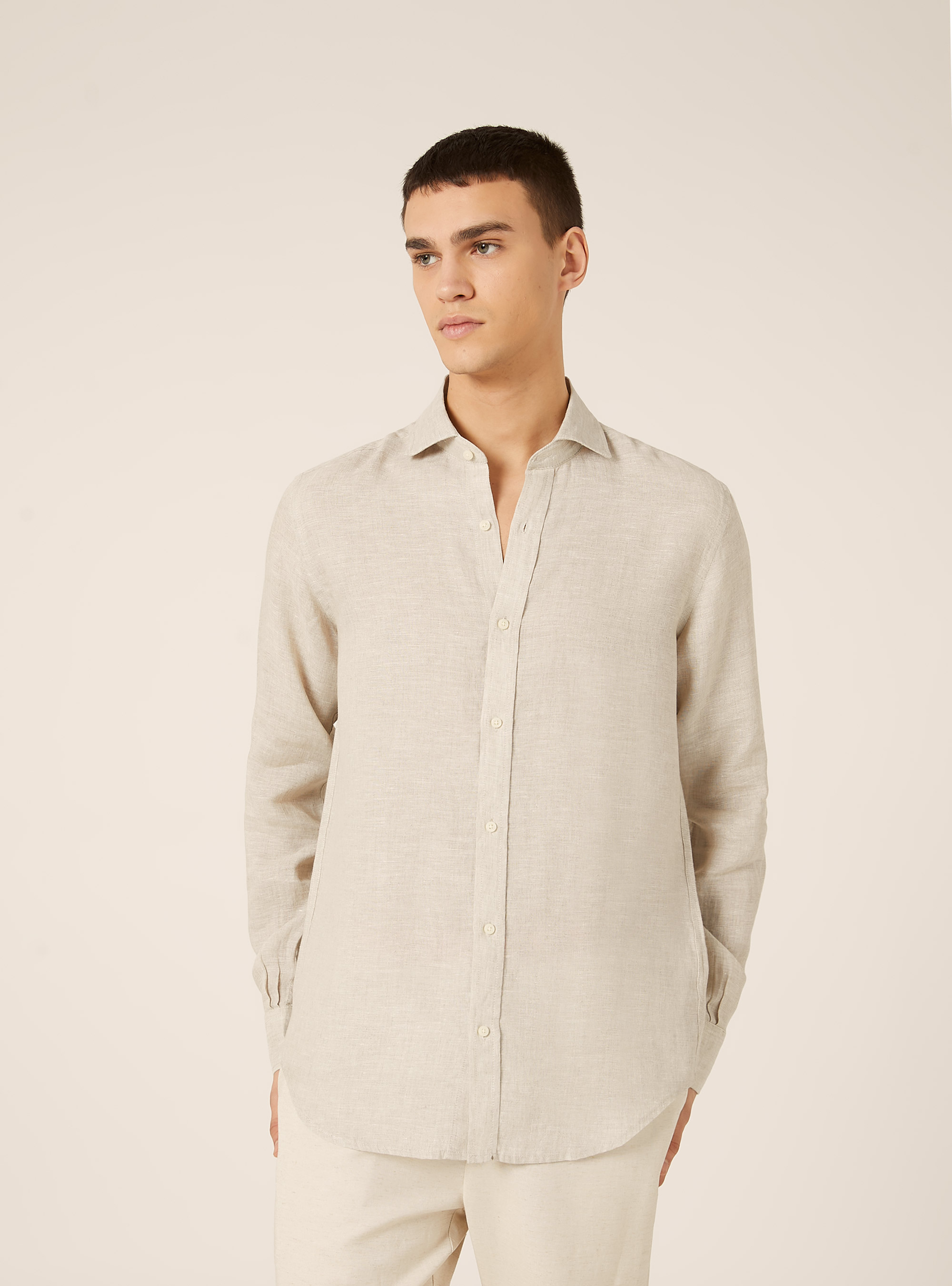 Camicia basica in lino, MSA2 SAND MEL MEDIUM