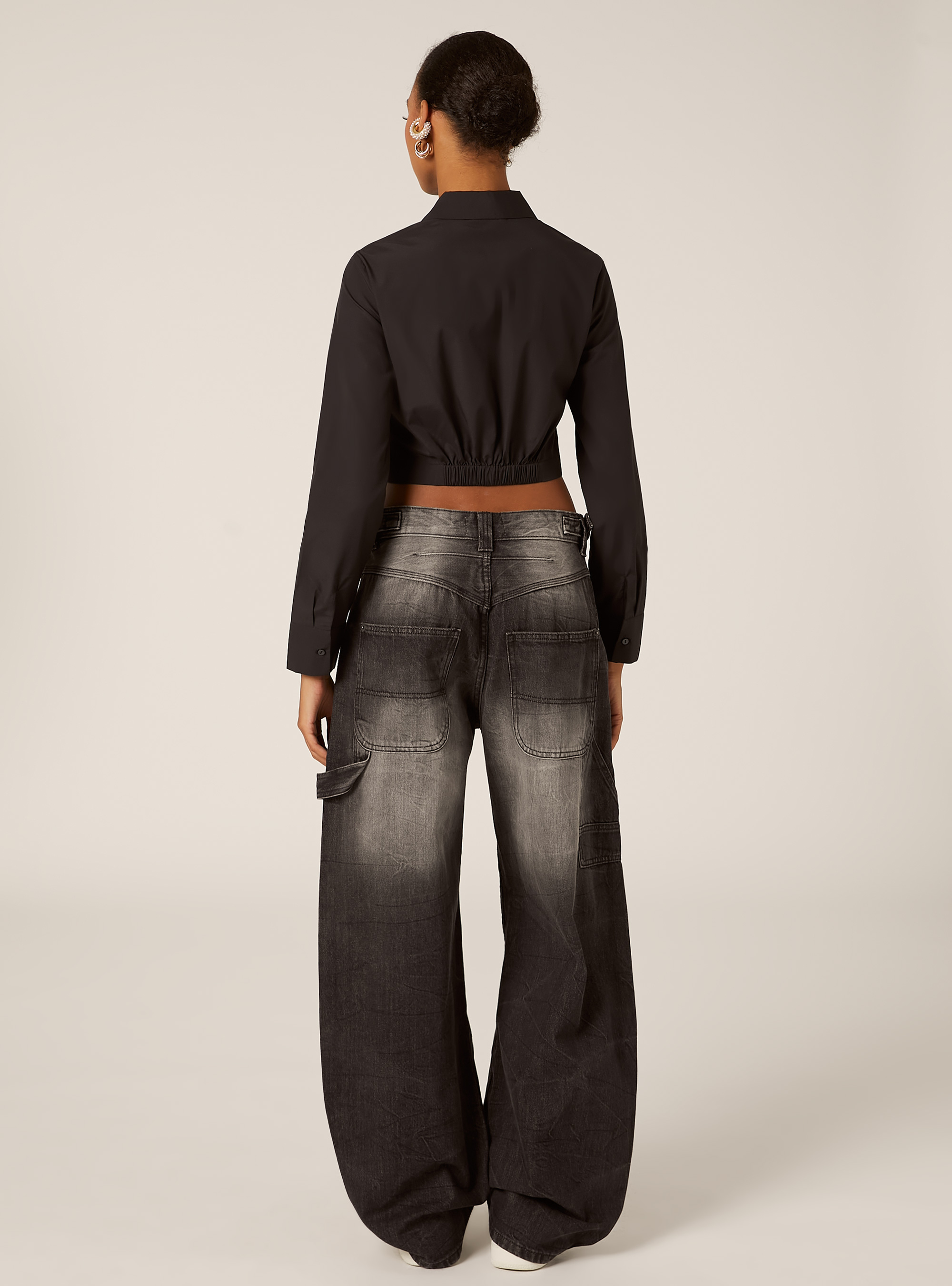 Cropped poplin shirt, BK1 BLACK