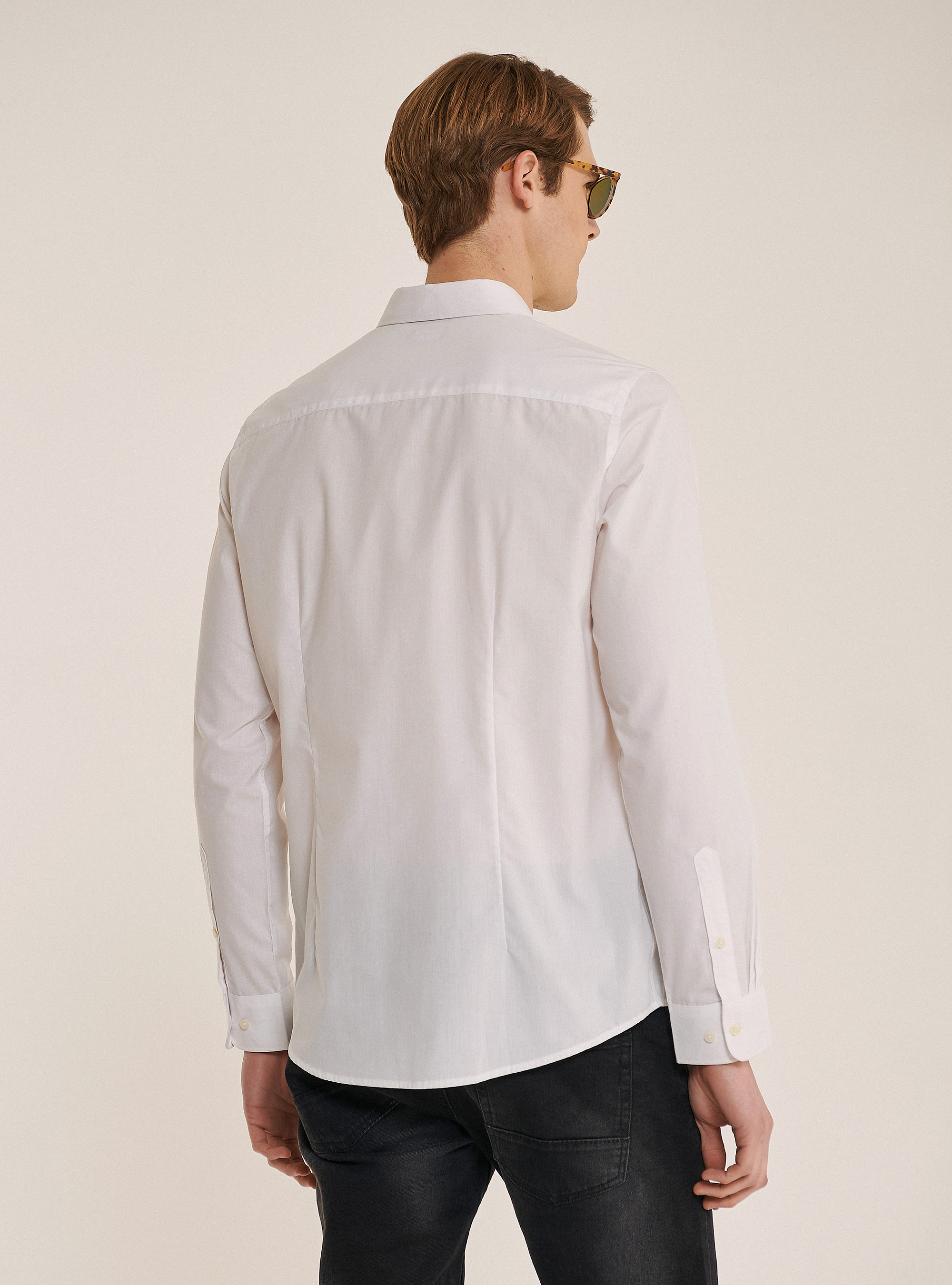 Basic solid colour long sleeves shirt, WHITE