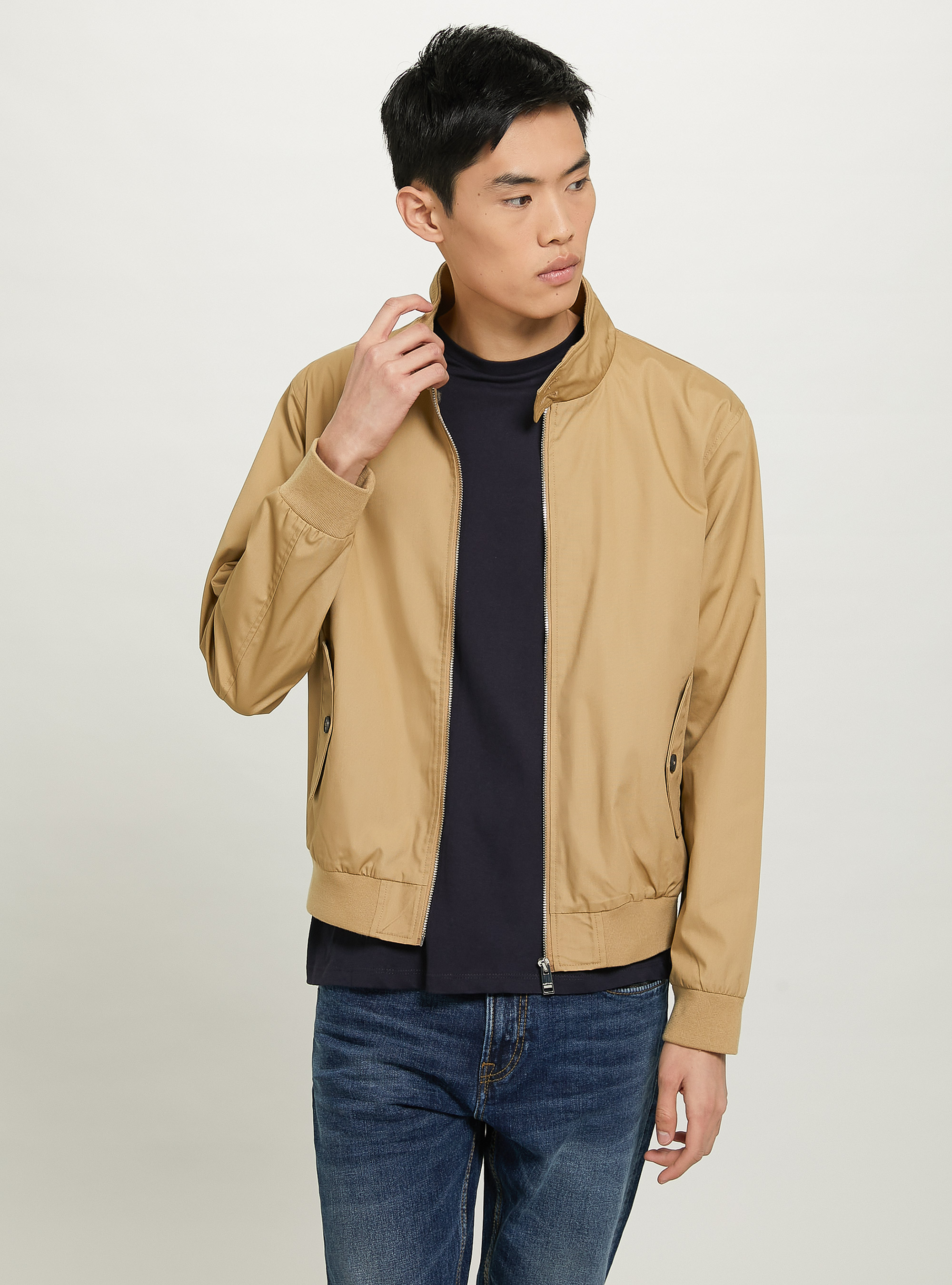 Cotton Blend Bomber Jacket, BG1 BEIGE DARK