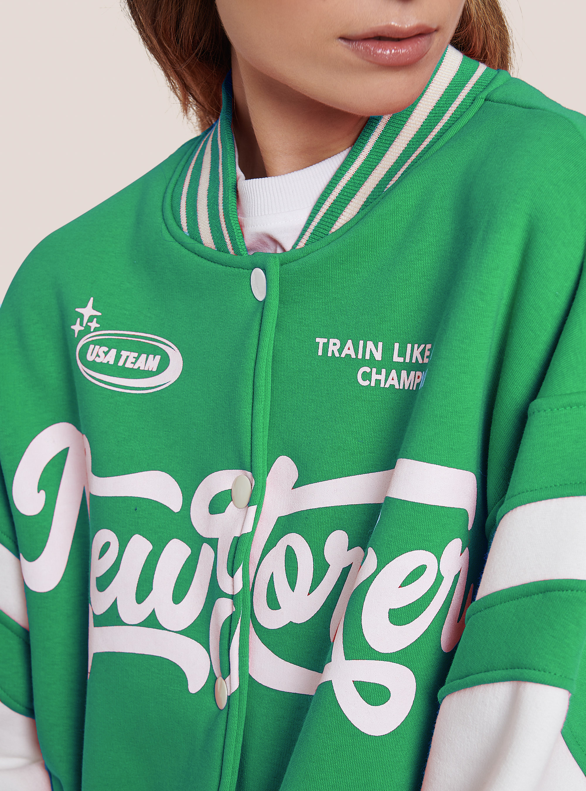 Blouson d'université avec impression, GN2 MEDIUM GREEN