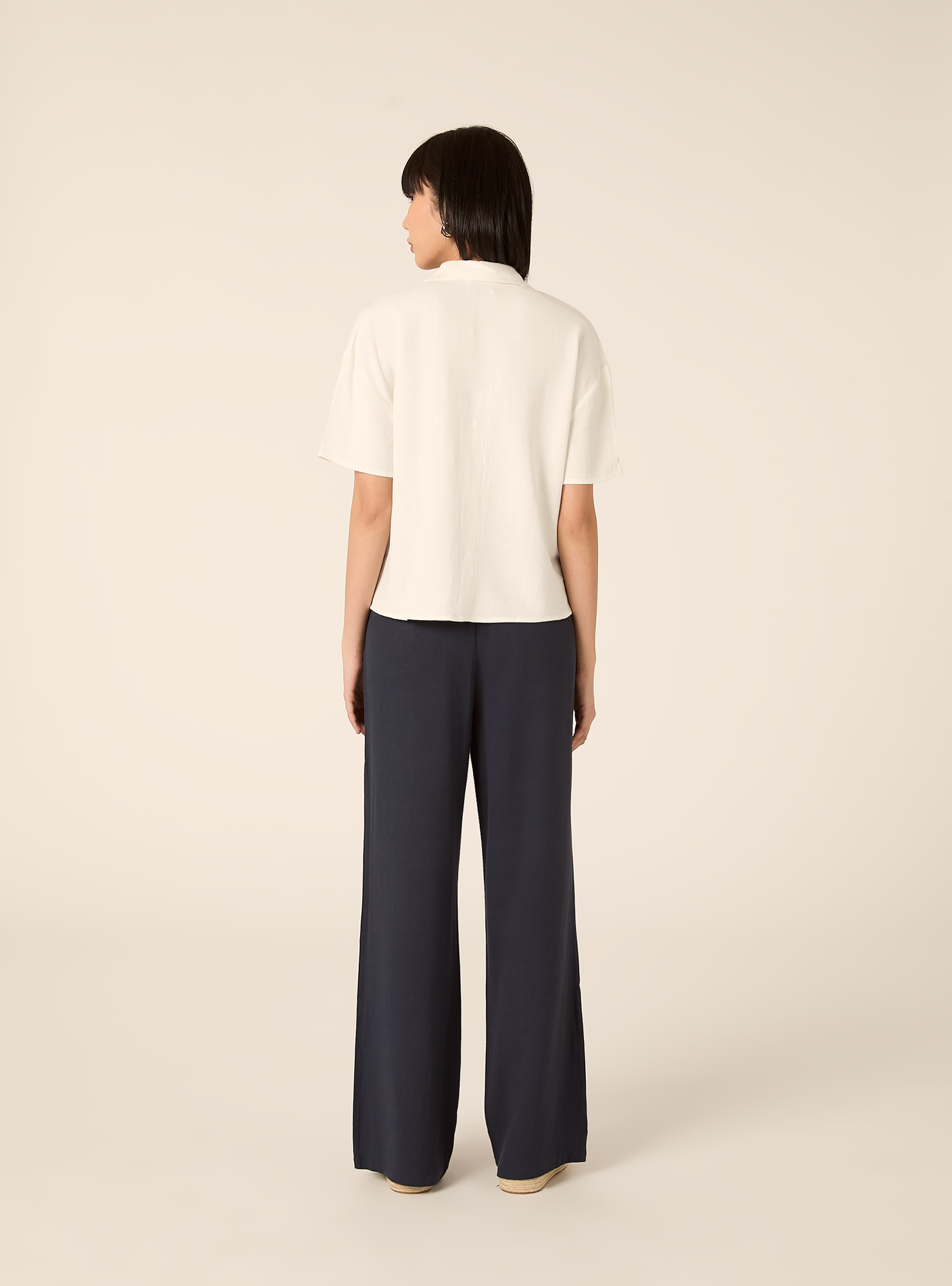 Camisa cropped de mezcla de lino, WH2 WHITE