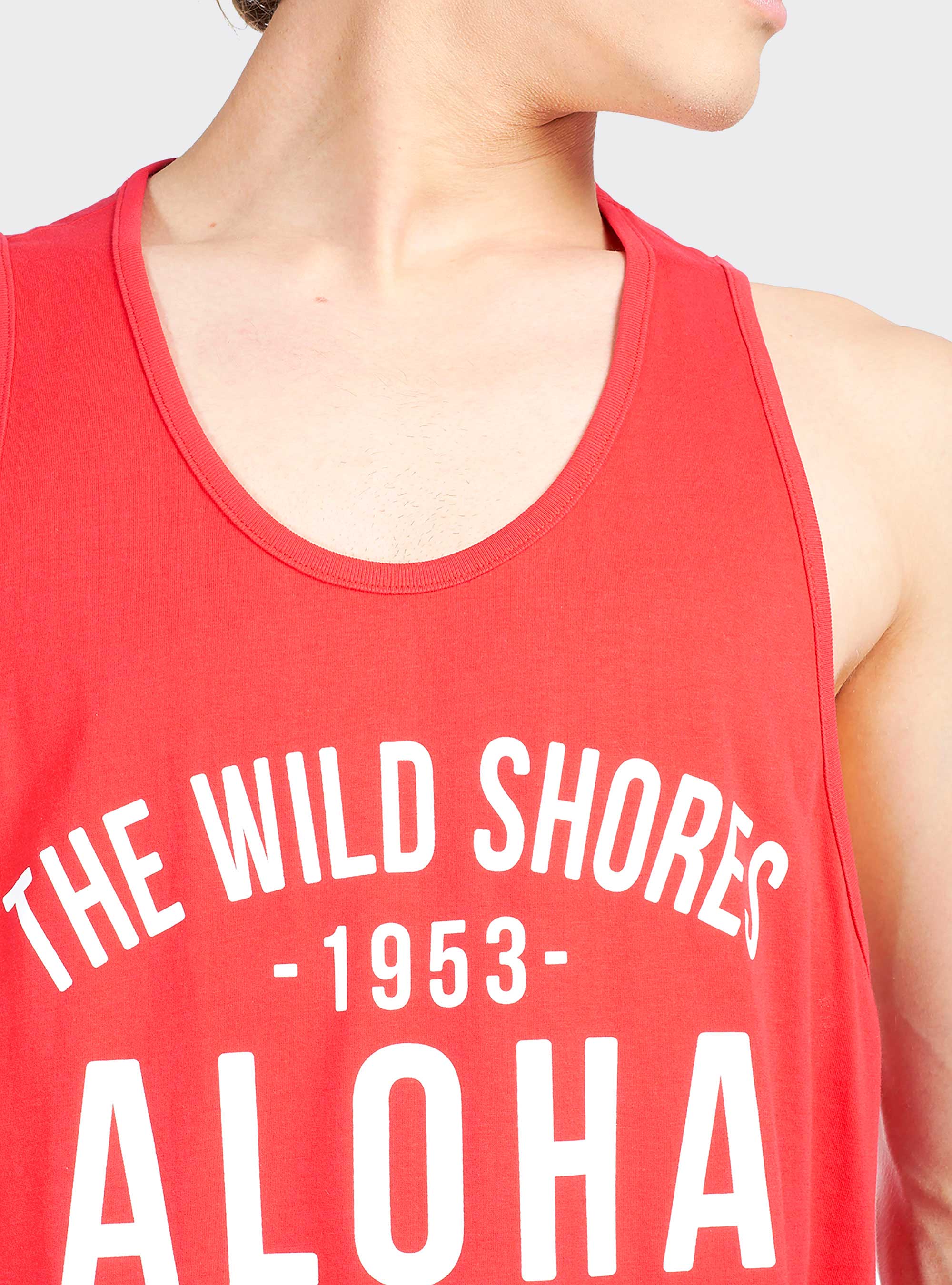 Canotta long e oversize fit con stampa lettering, C3393 RED