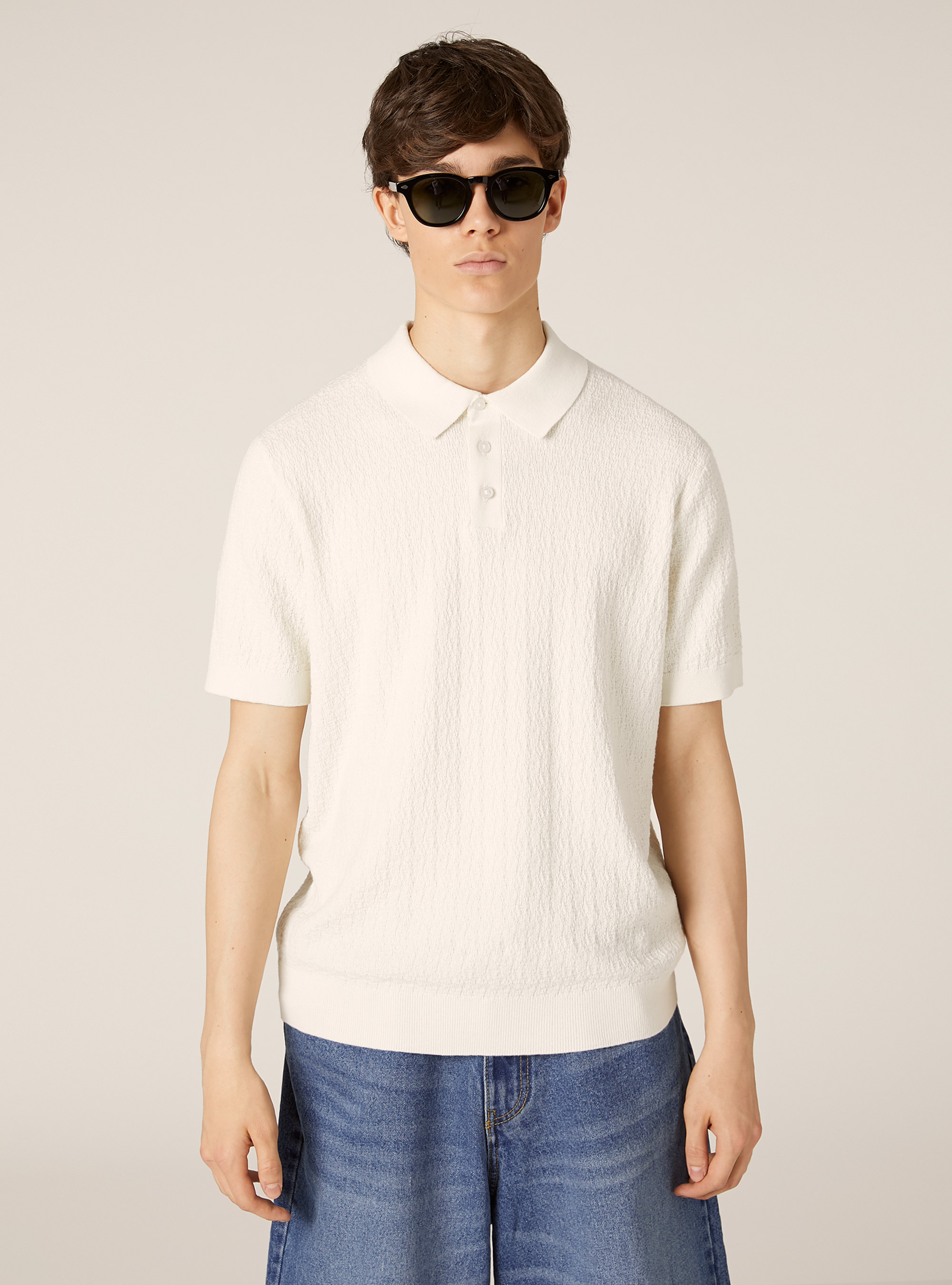 Polo en maille textur&eacute;e, WH1 OFF WHITE