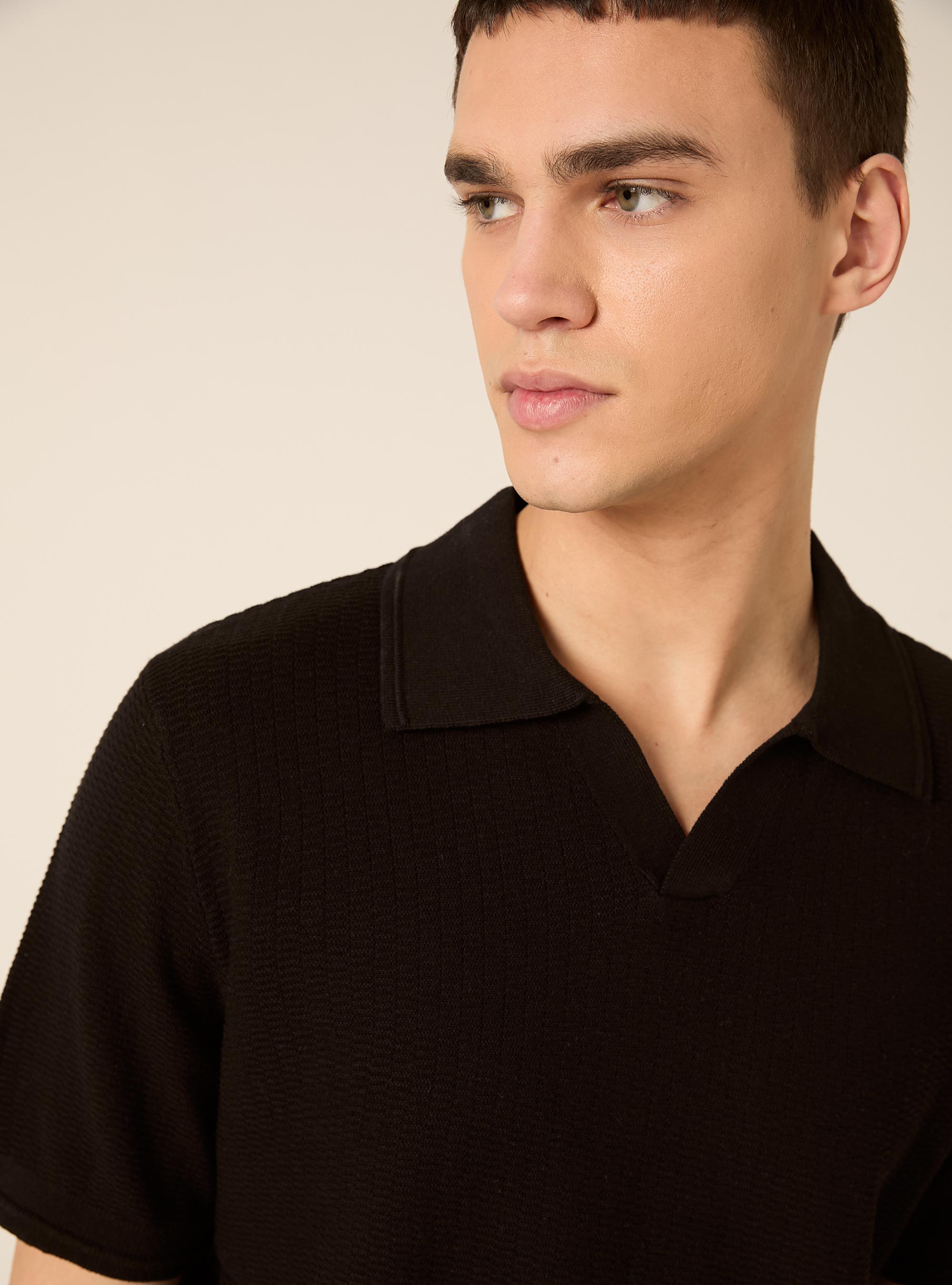 Polo derby in maglia in misto cotone, BK1 BLACK