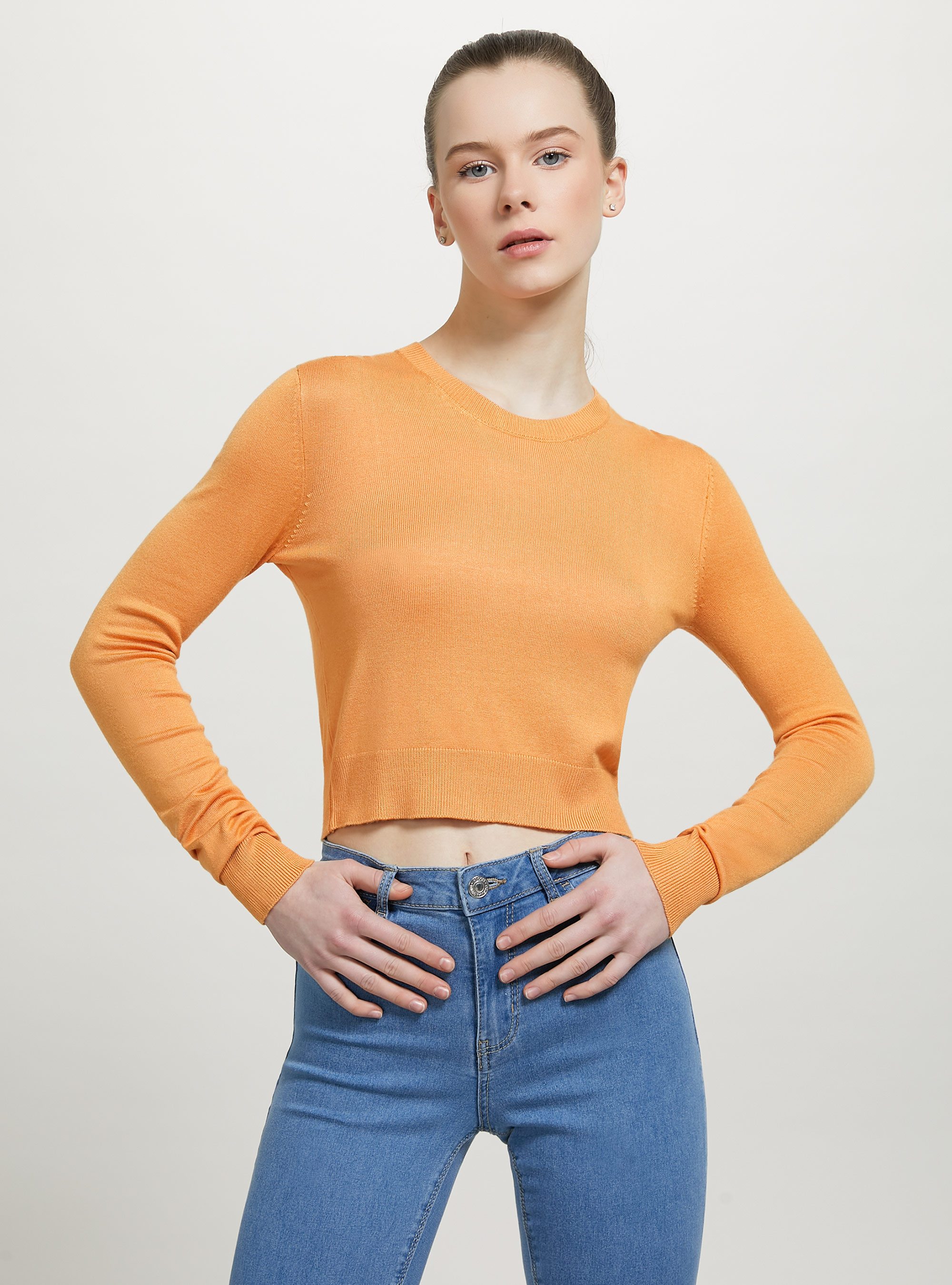 Cropped crew-neck pullover, OR3 ORANGE LIGHT