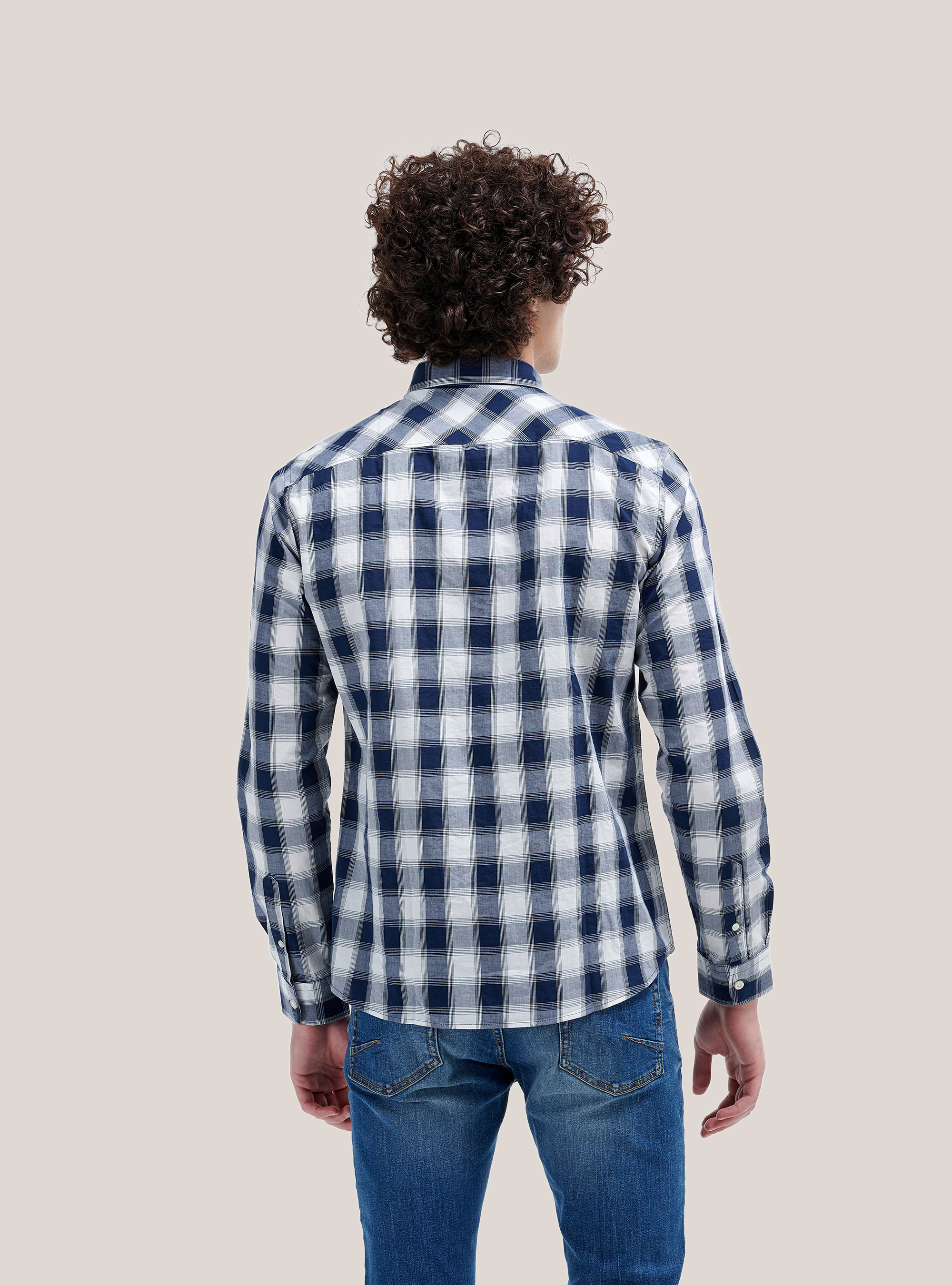 Cotton checked shirt, WHITE