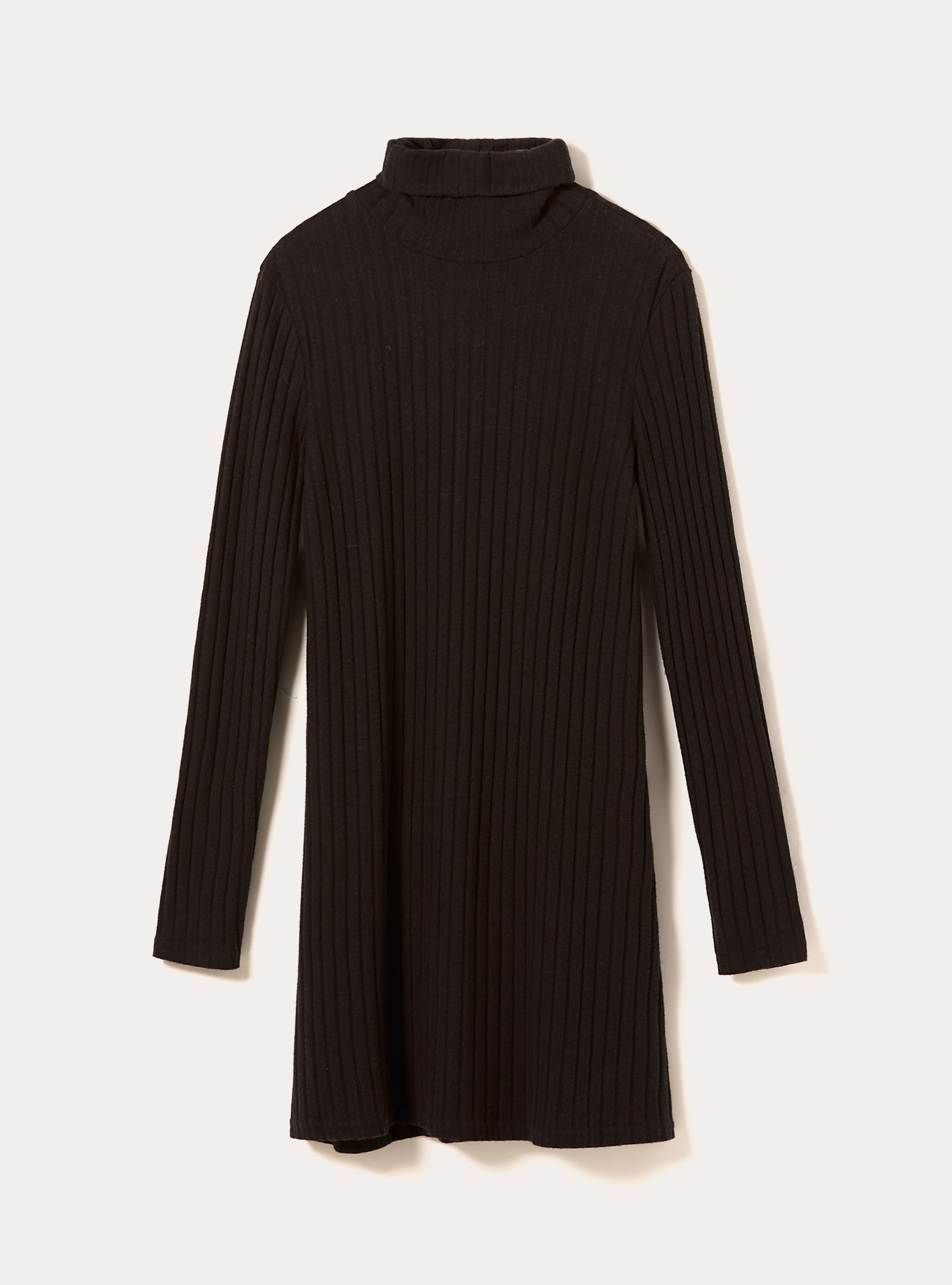 SHORT DRESS WITH HIGH RIBBED COLLAR, BLACK