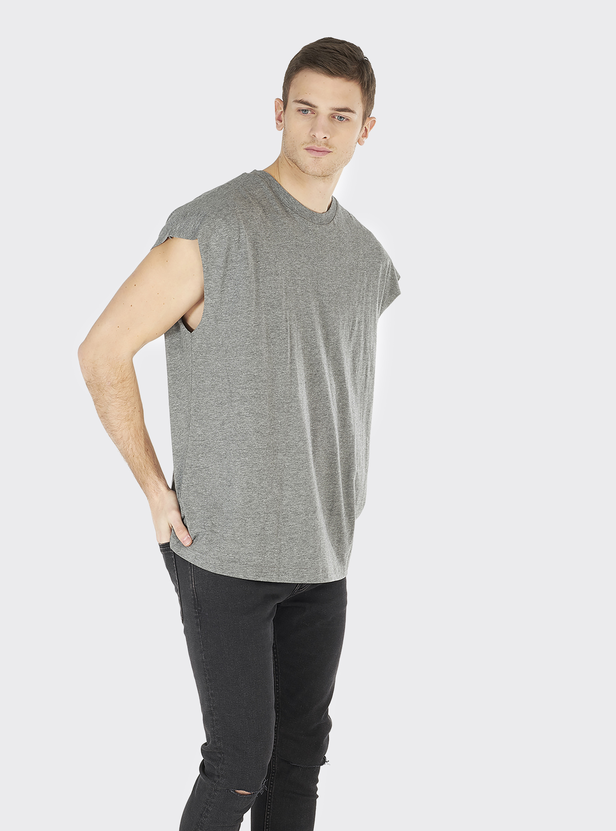 Débardeur à larges épaules en pur coton, C130 DARK GREY MELANGE