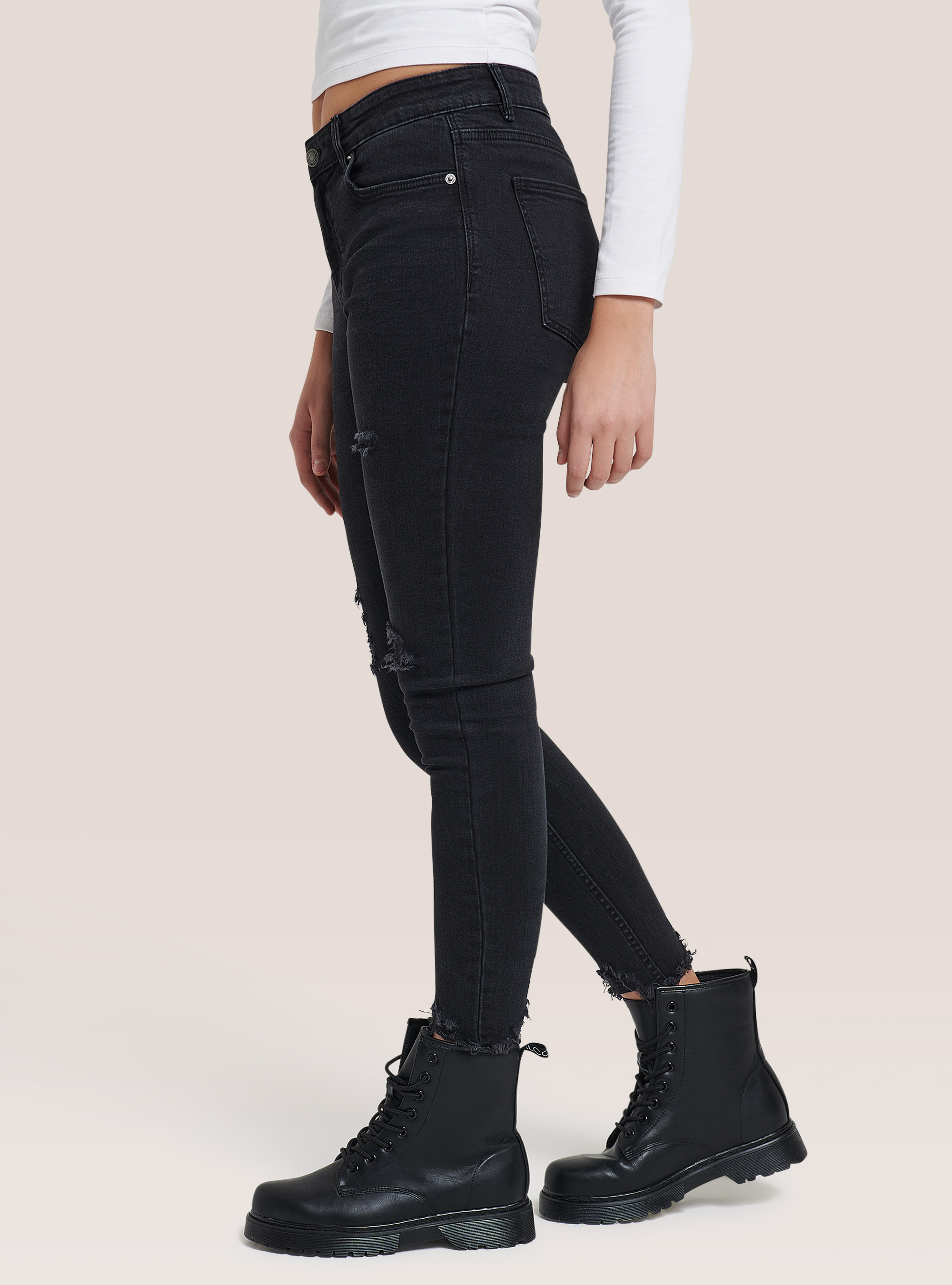 Low-waisted skinny jeans in stretch denim, BLACK