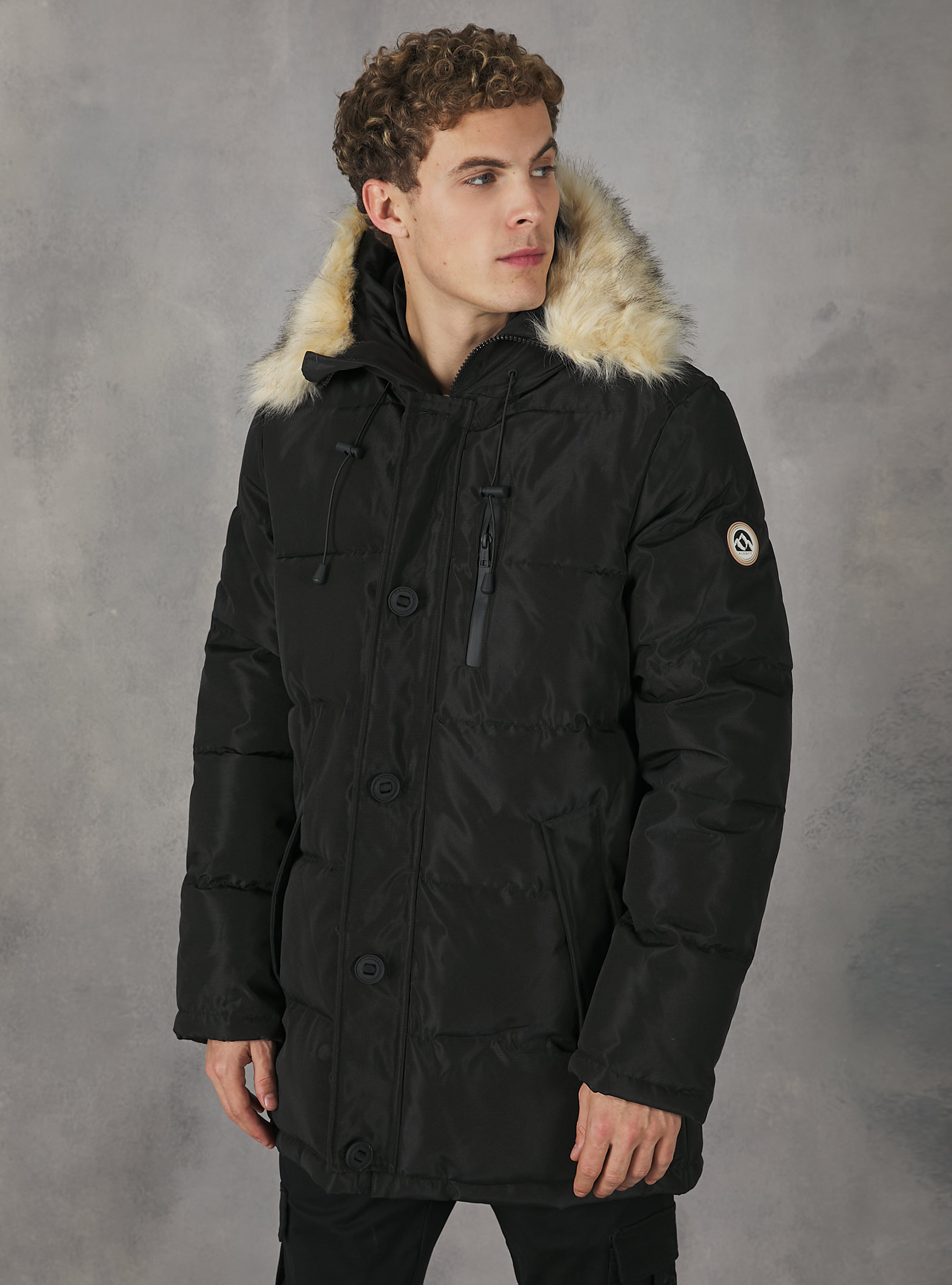 Long jacket with recycled padding, BK1 BLACK