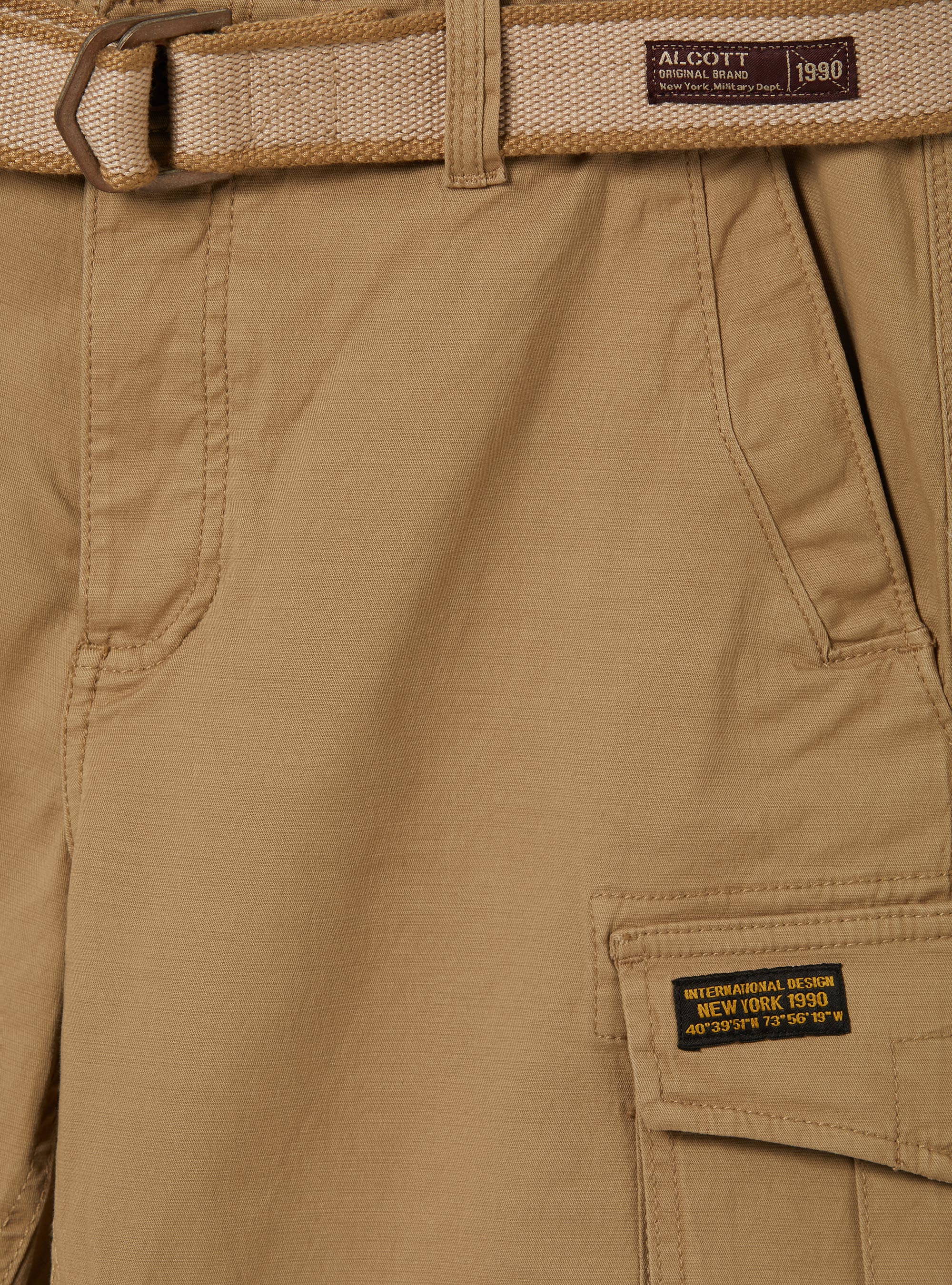 Cotton cargo bermuda with canvas belt, BG2 BEIGE MEDIUM