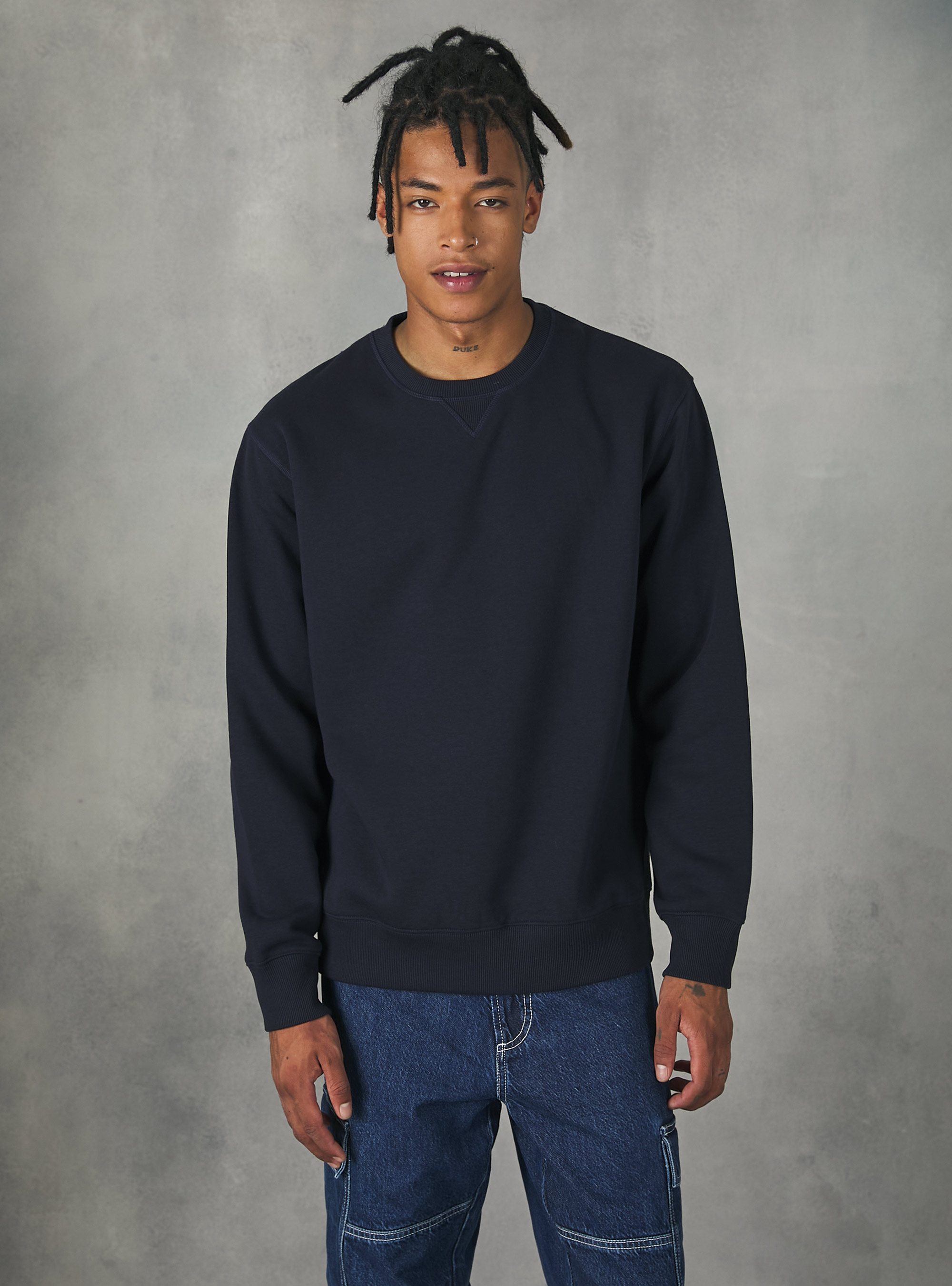 Sudadera de cuello redondo de color liso, NA1 NAVY DARK