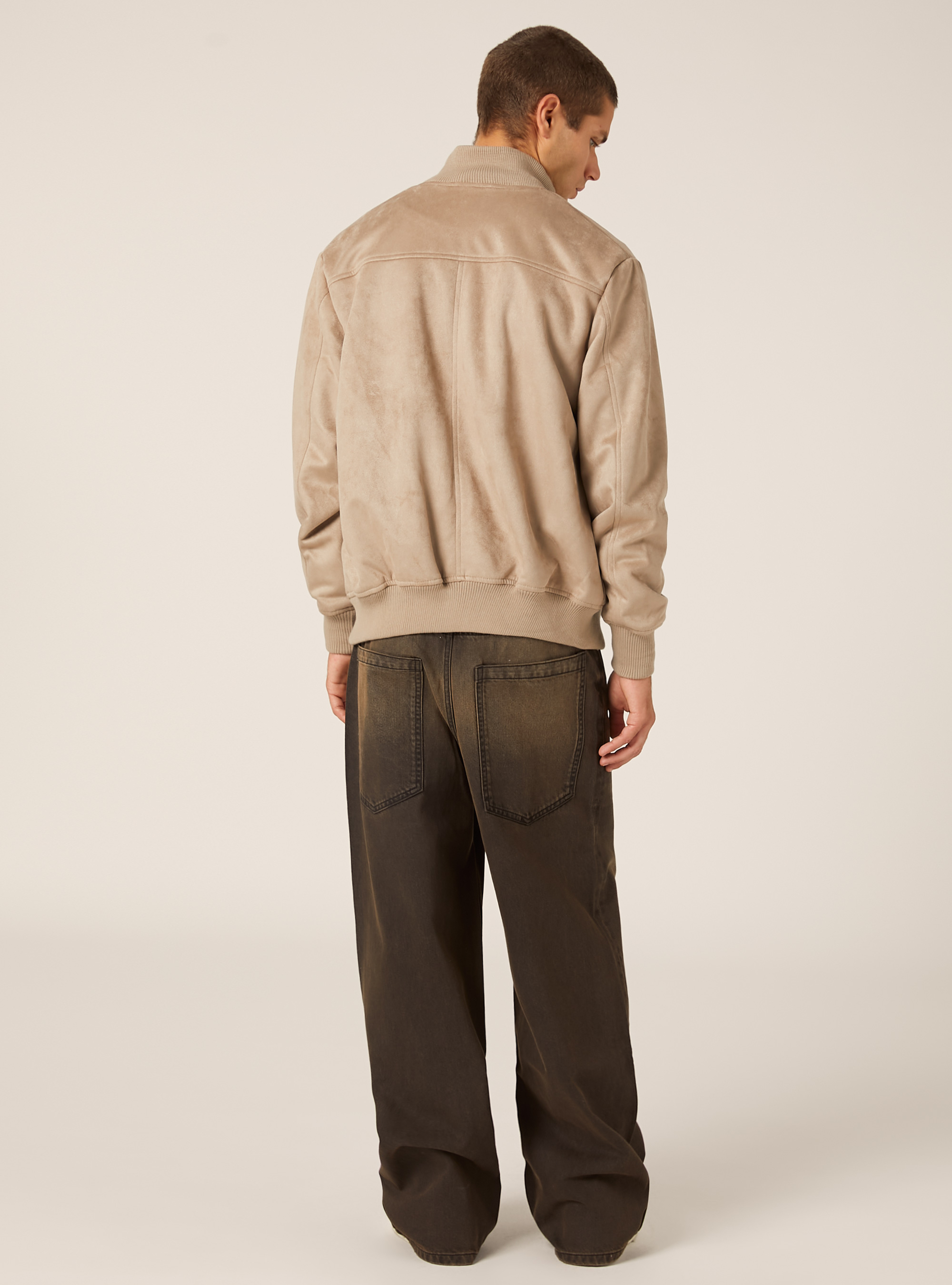 Suede-effect bomber jacket, SA2 SAND MEDIUM