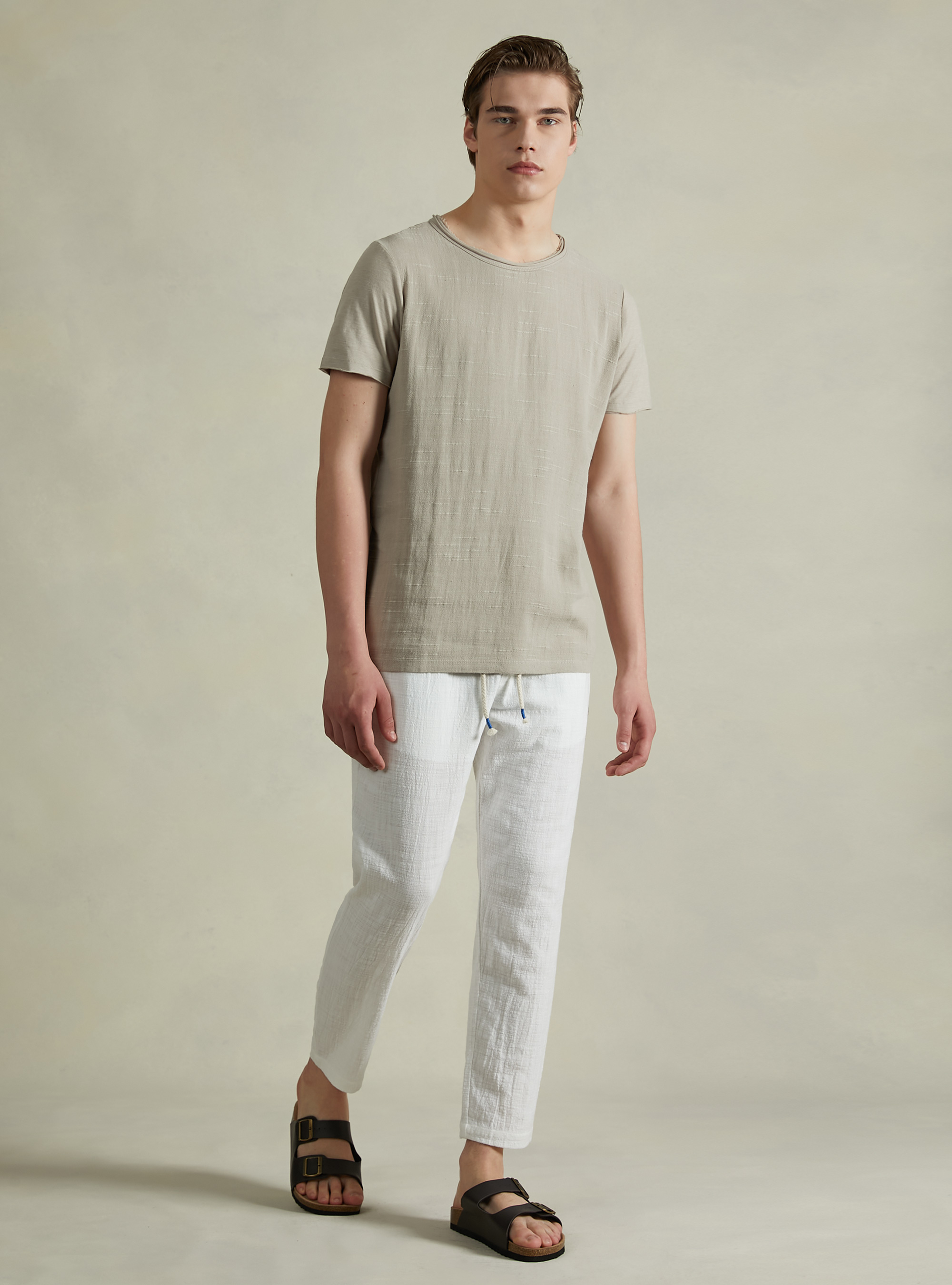 Linen-blend T-shirt in slub fabric, BG2 BEIGE MEDIUM