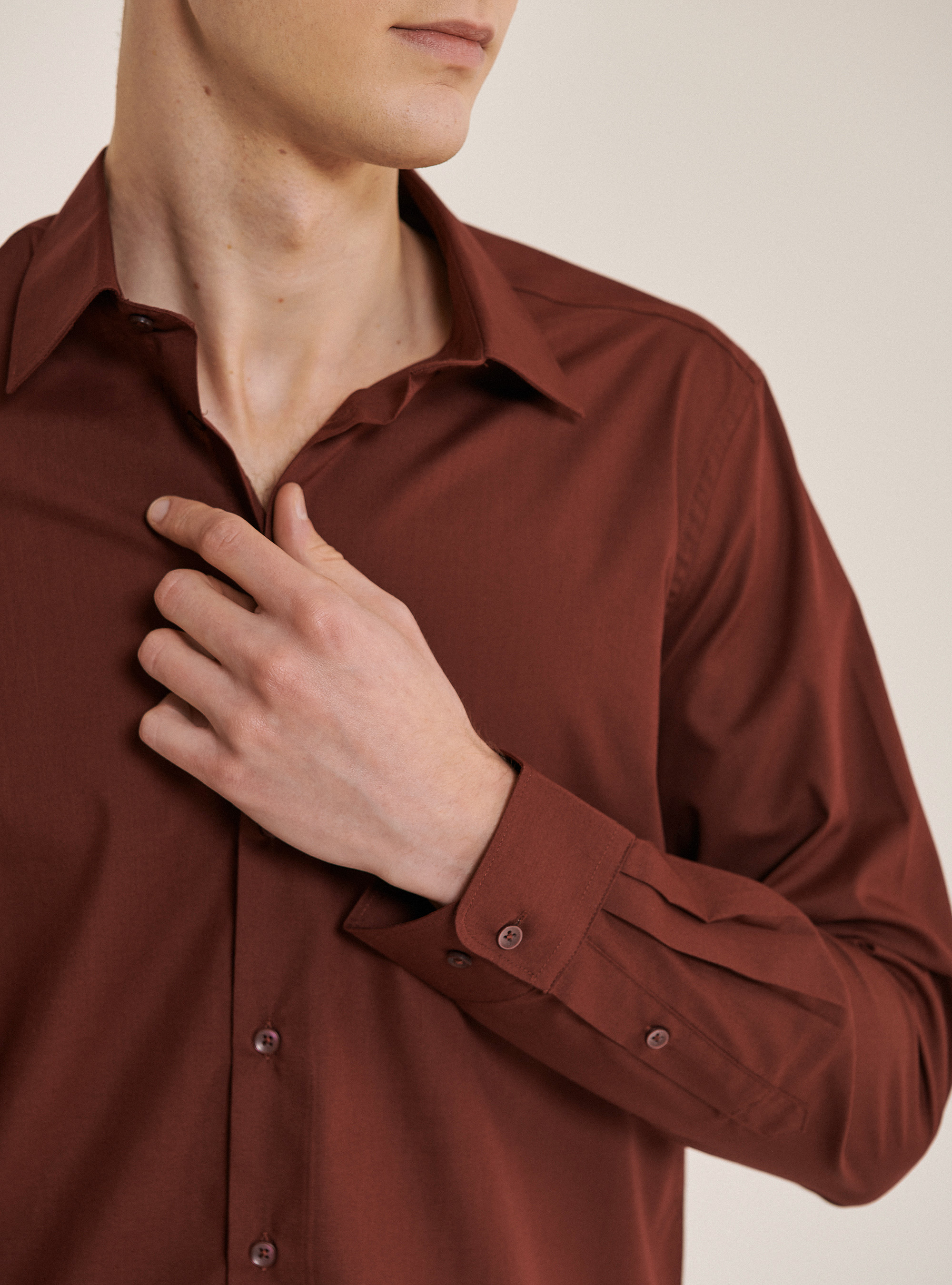 Camicia a manica lunga in tinta unita, BORDEAUX
