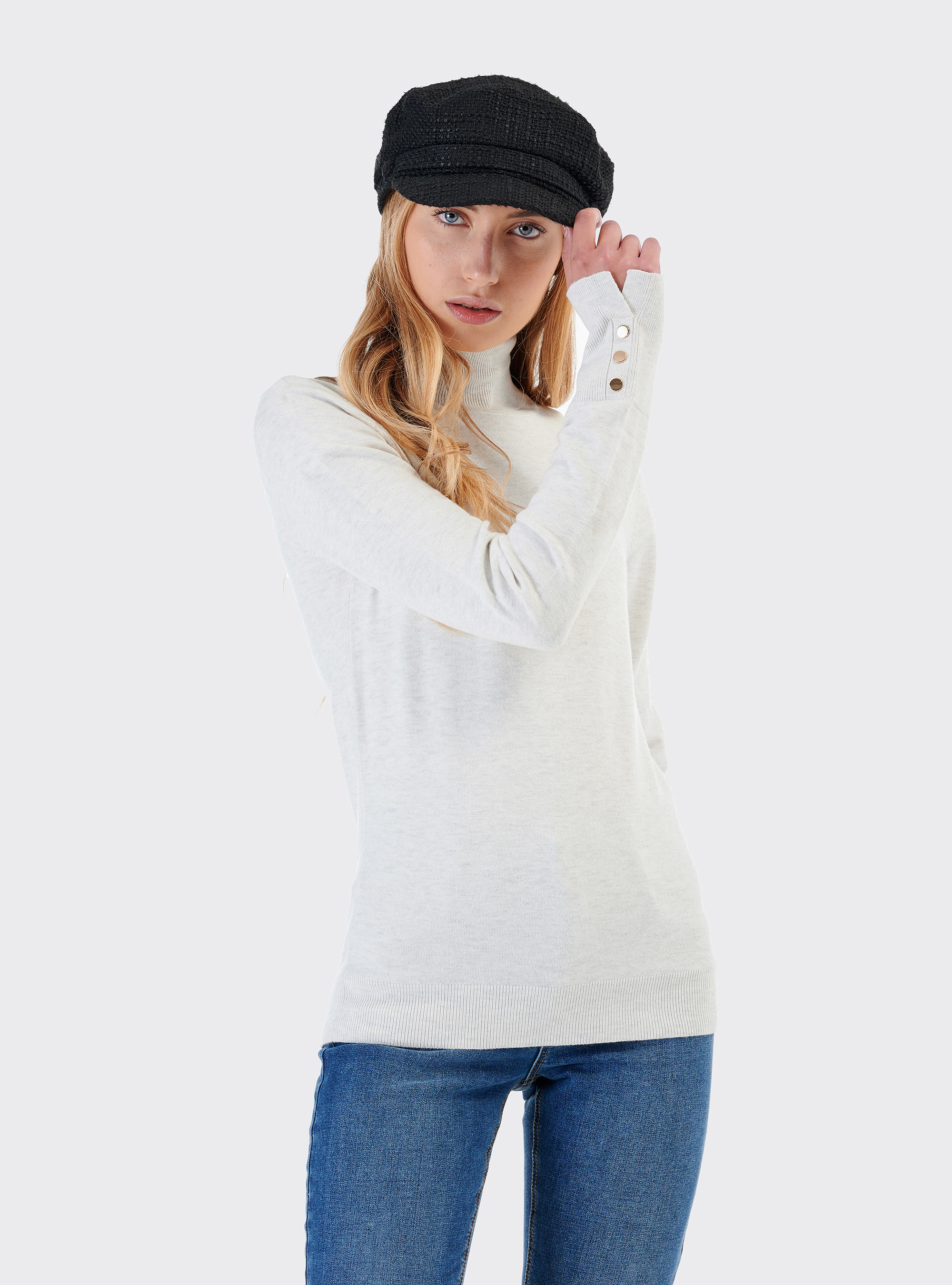 High neck pullover, WHITE MELANGE