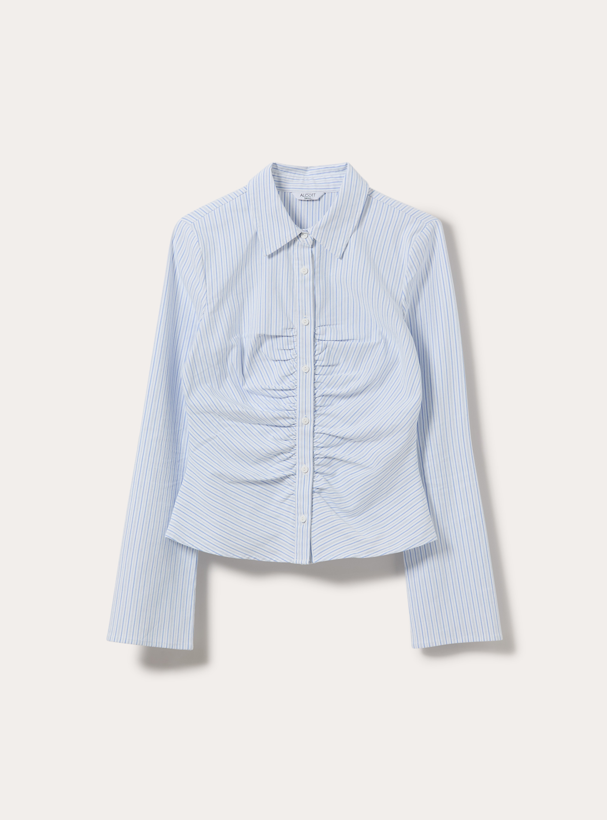 Camisa de manga larga fruncida en el delantero, MULTICOLORE