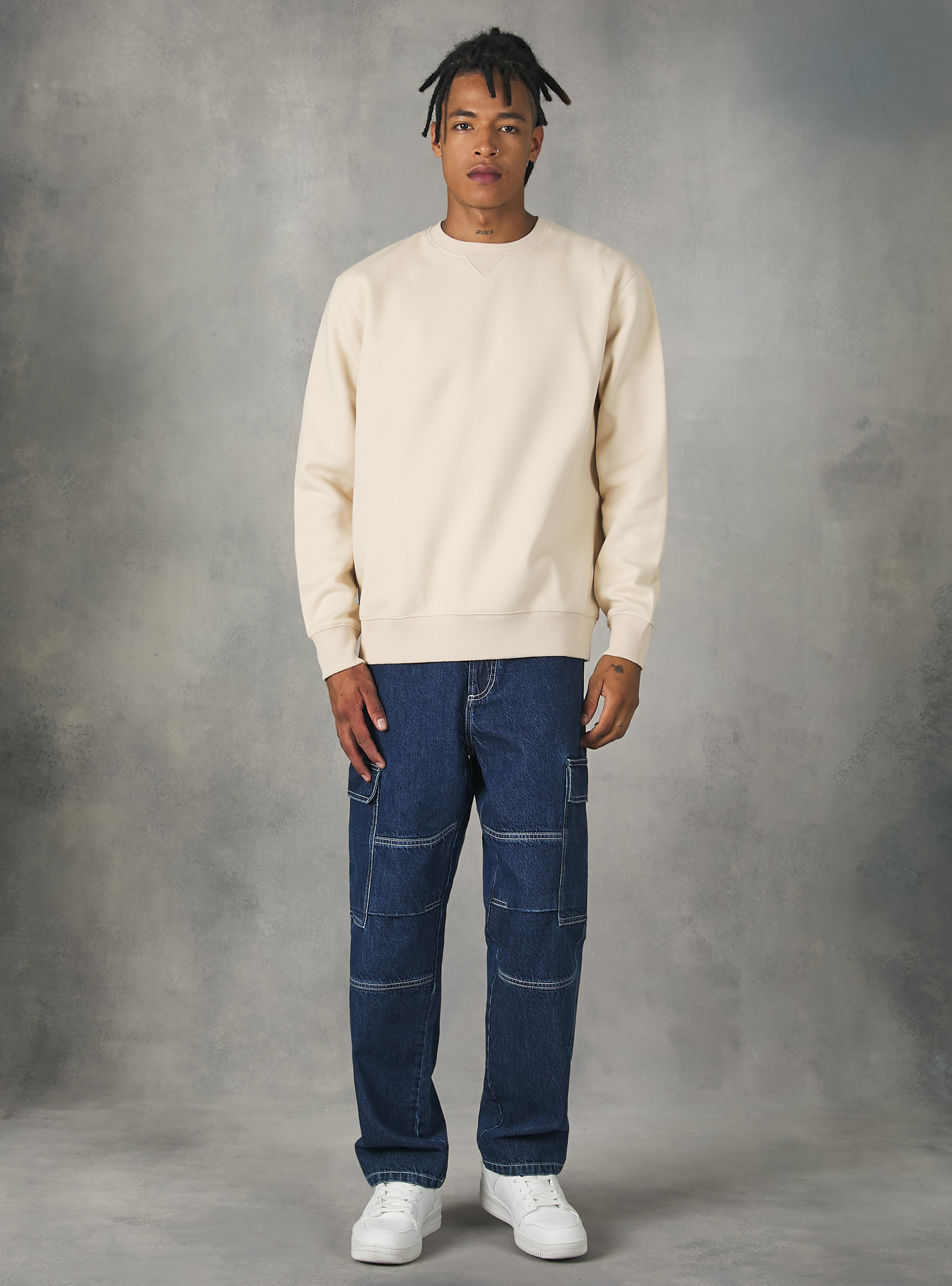 Plain-coloured crew-neck sweatshirt, SA2 SAND MEDIUM