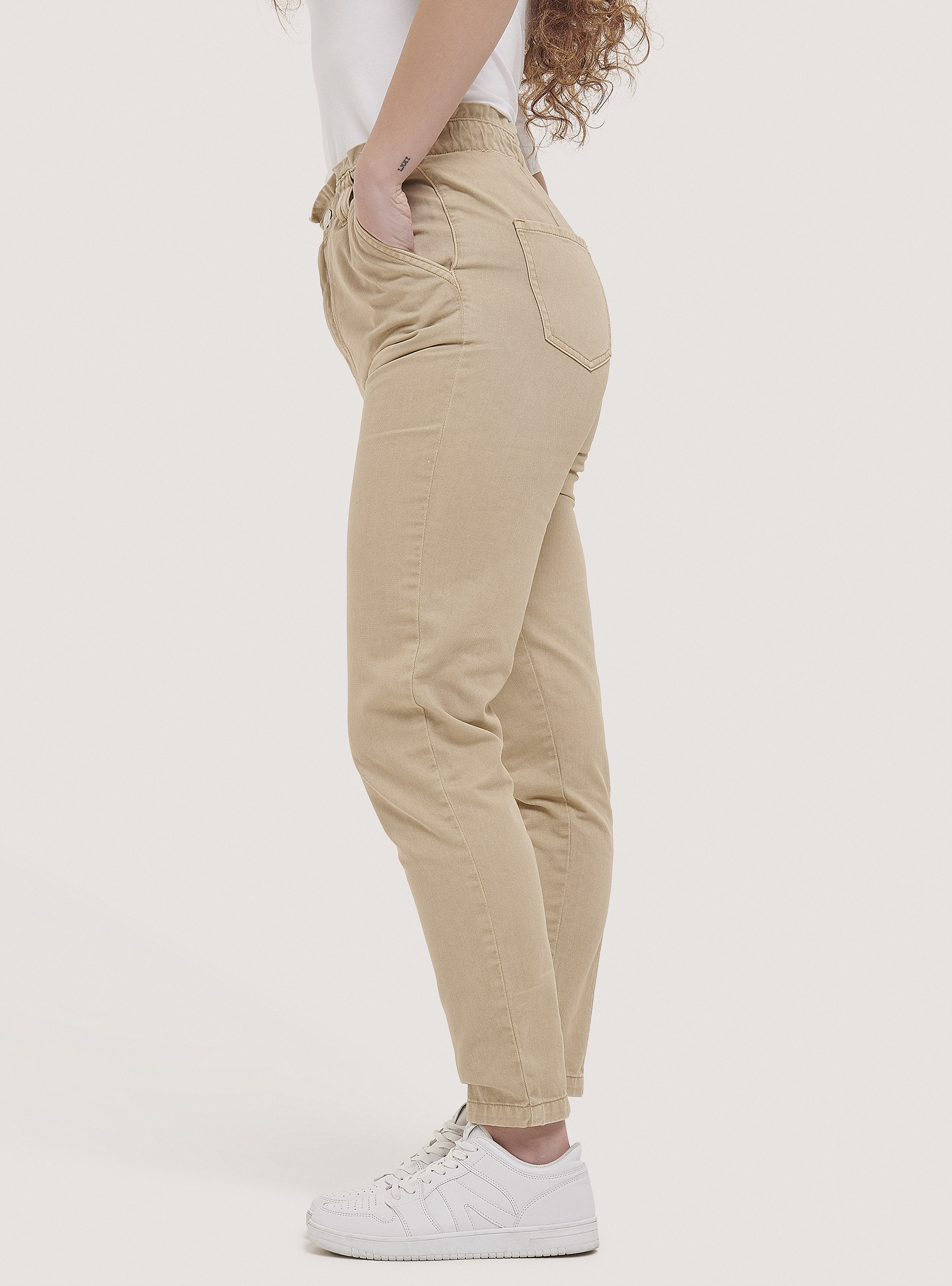 Cotton baggy trousers, BEIGE