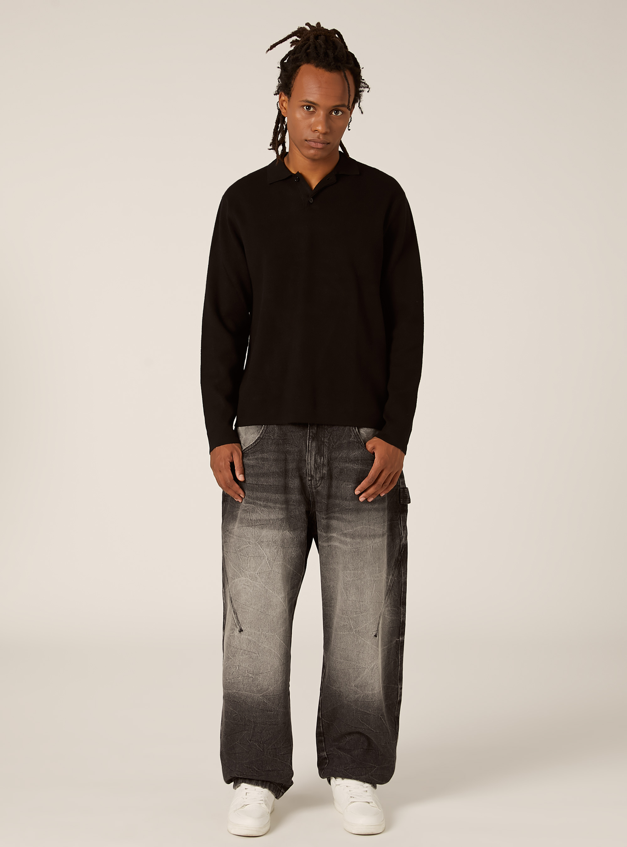 Polo in maglia in misto viscosa, BK1 BLACK