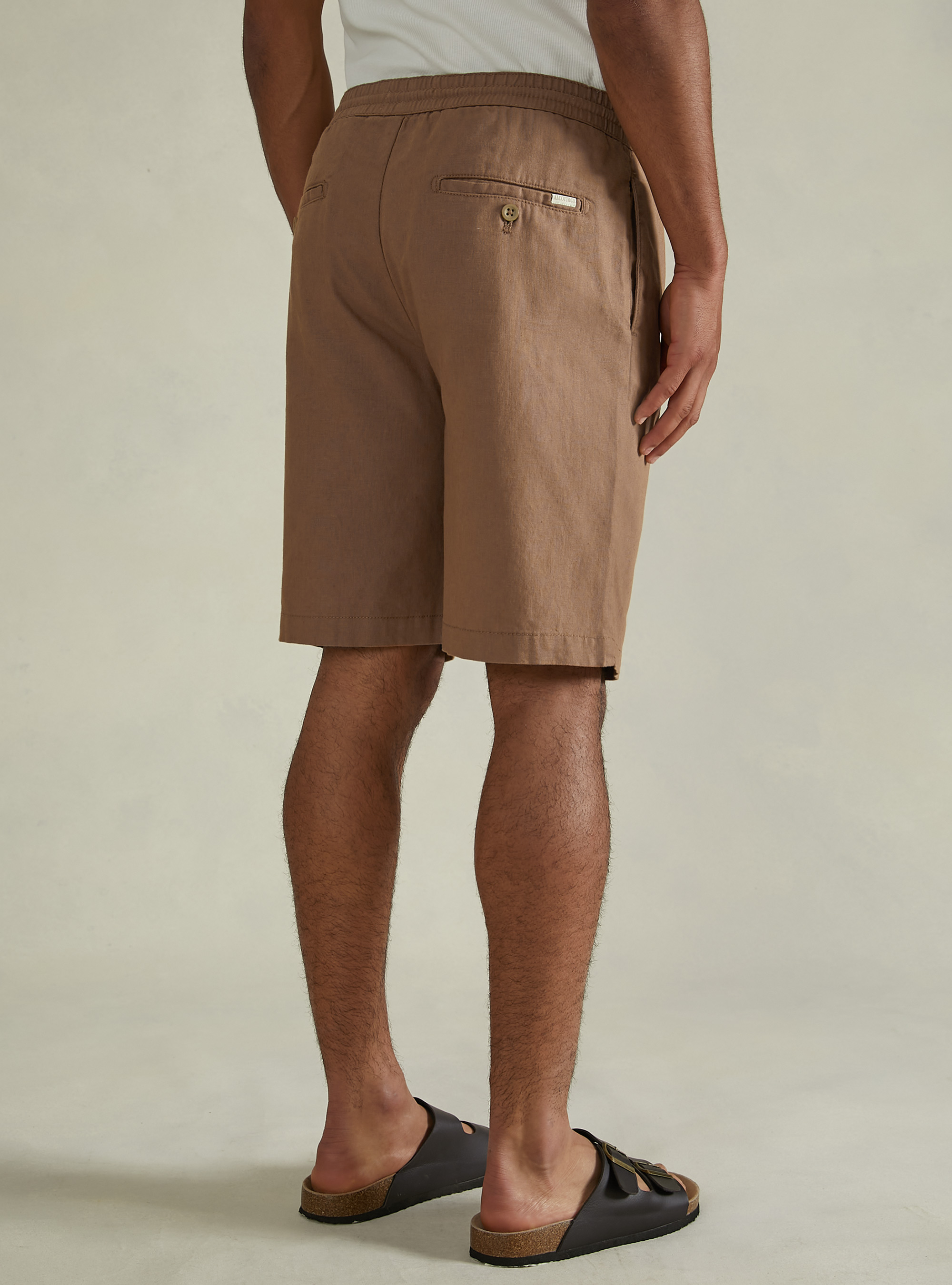Linen Bermuda Shorts with Drawstring, TB2 TOBACCO MEDIUM