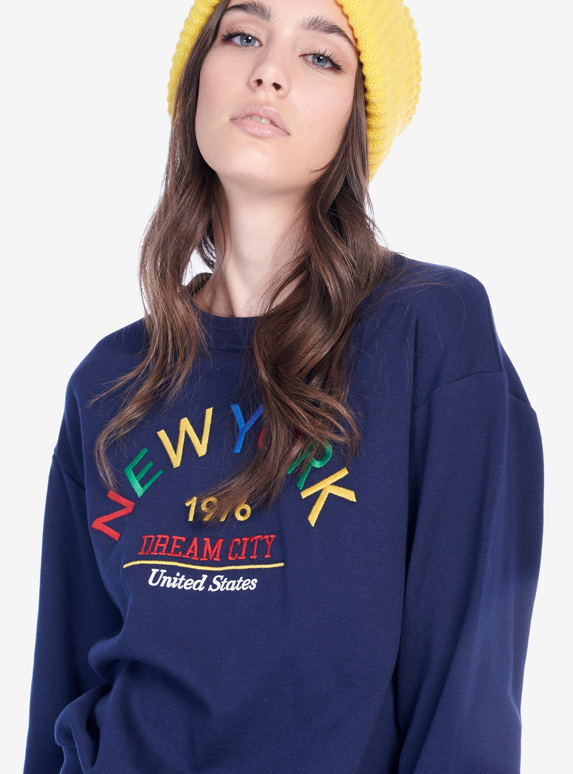 CREWNECK SWEATSHIRT WITH SLOGAN, C2236 BLUE