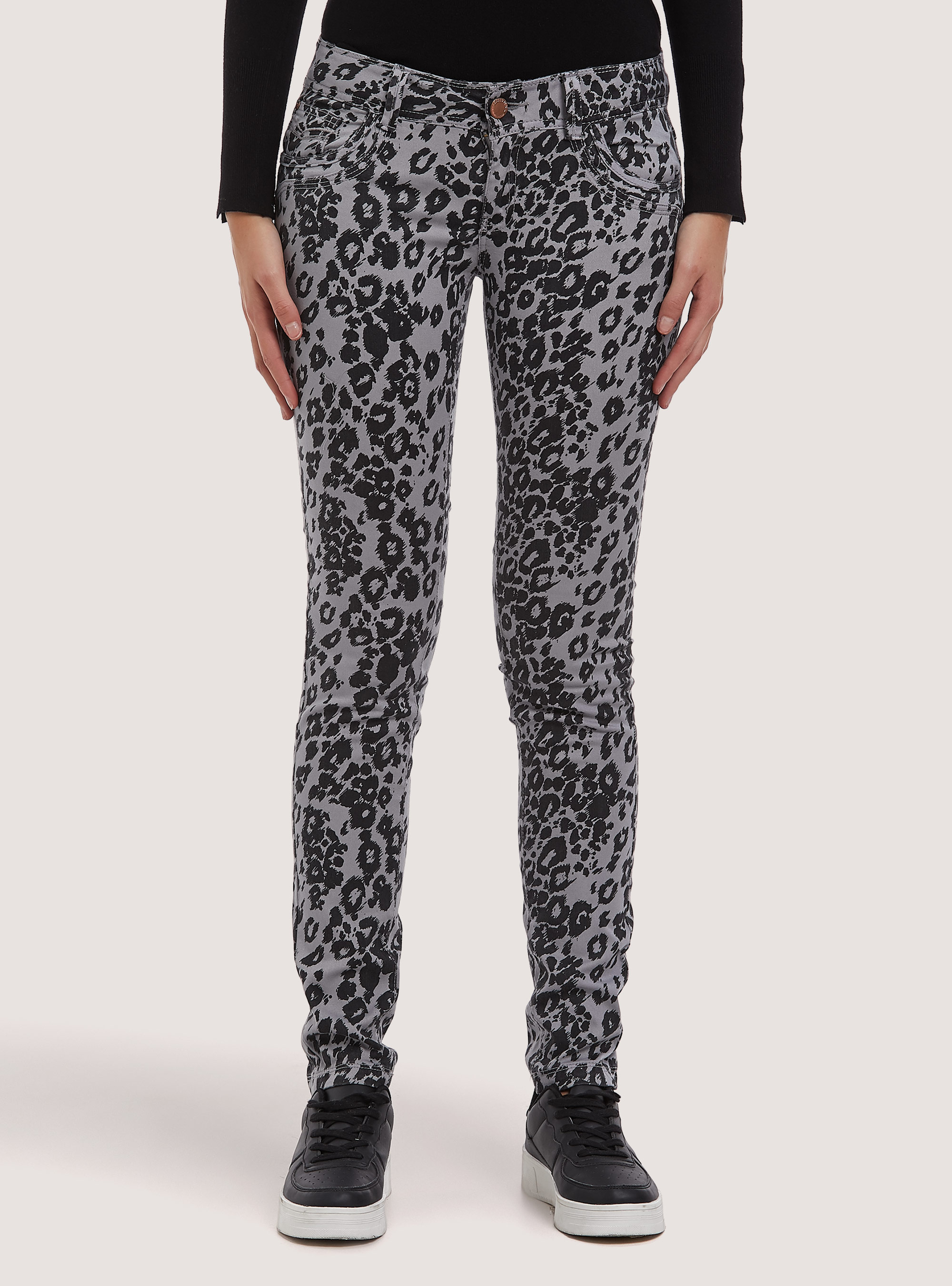 Pantaloni stampati effetto laminato, GRIS