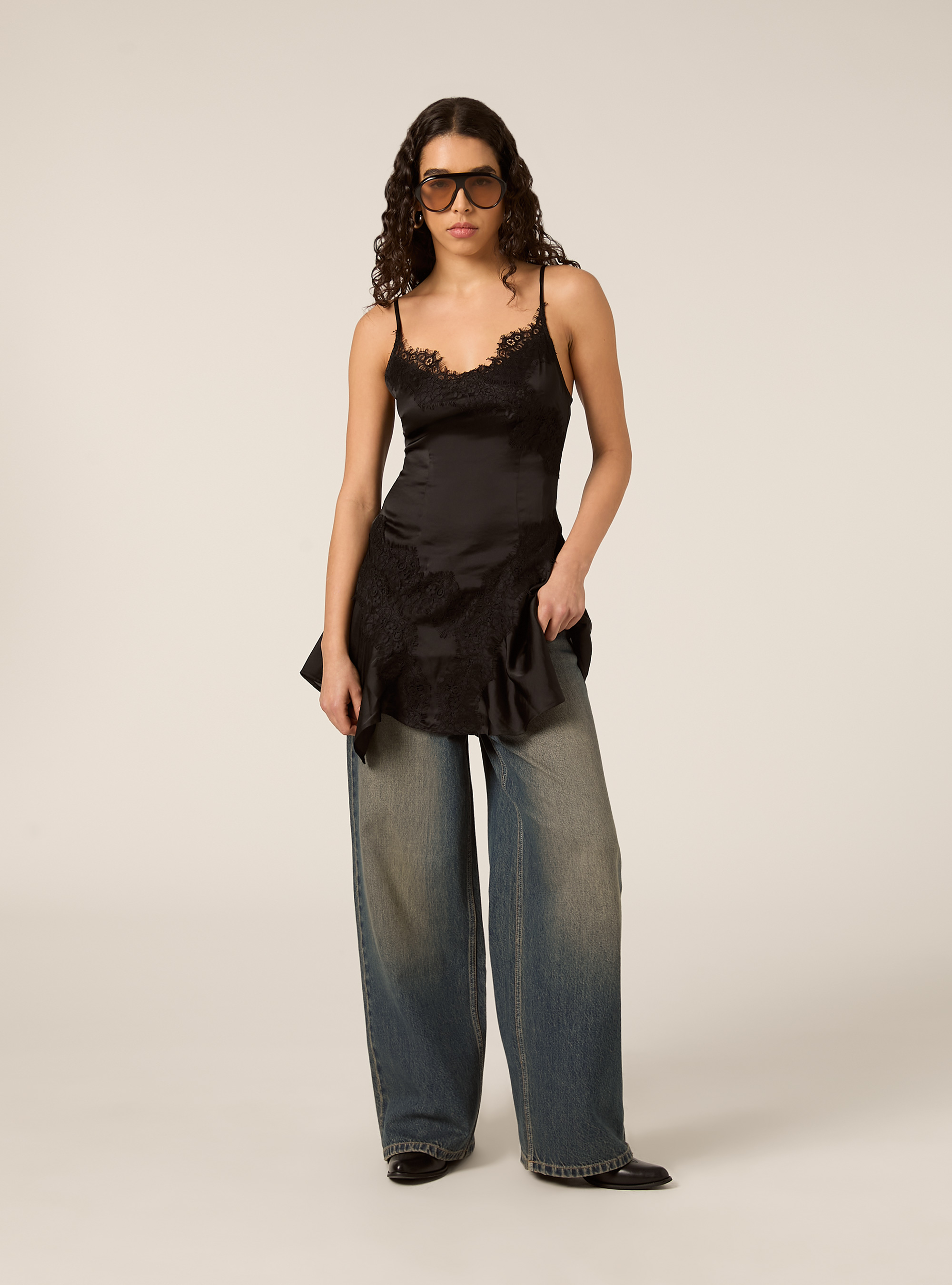 Kleid mit Tr&auml;gern im Lingerie-Stil, BK1 BLACK