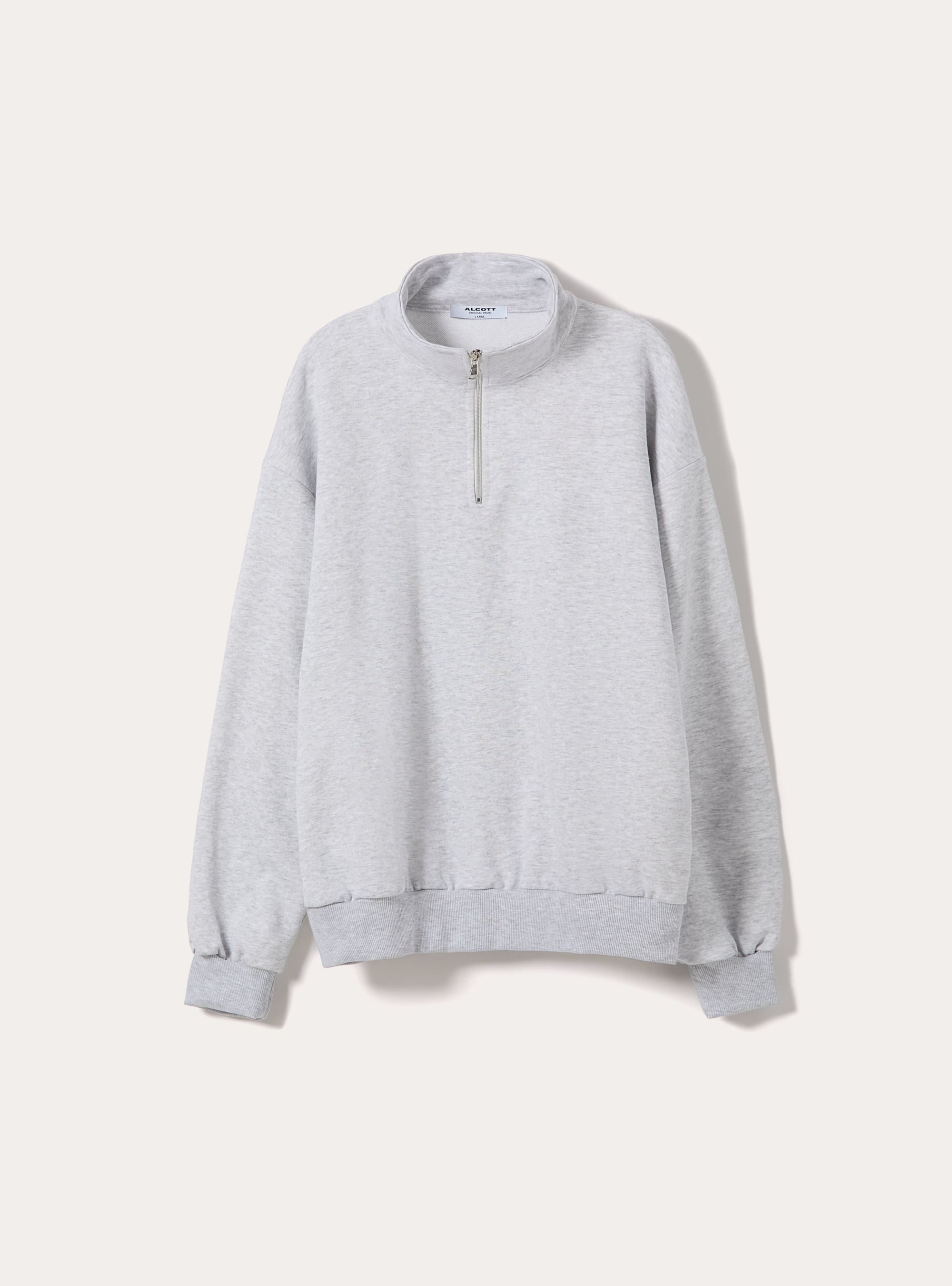 Felpa mezzo collo con zip boxy fit, MGY3 GREY MEL LIGHT