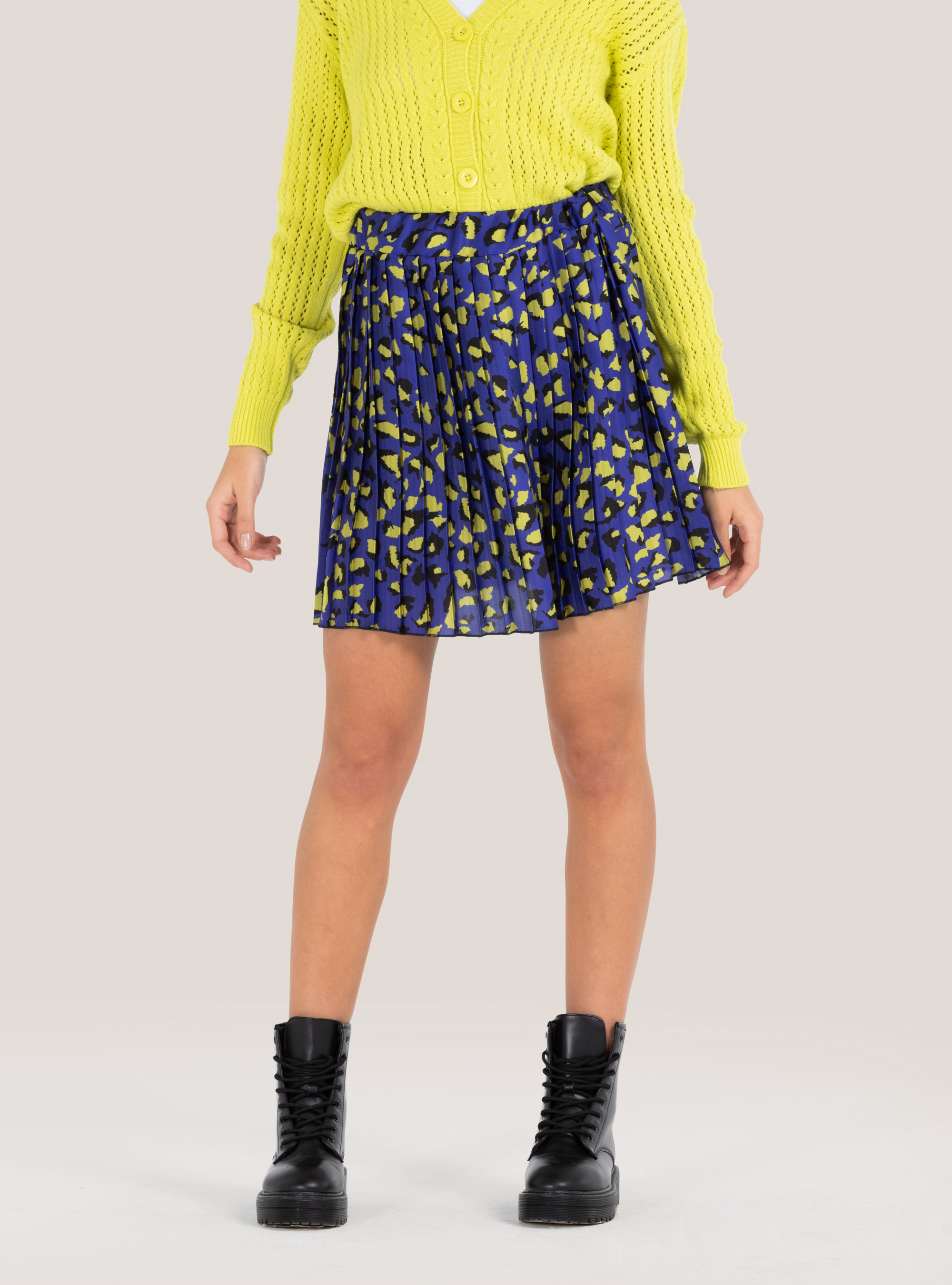 Pleated animal print skirt, C4453 PURPLE