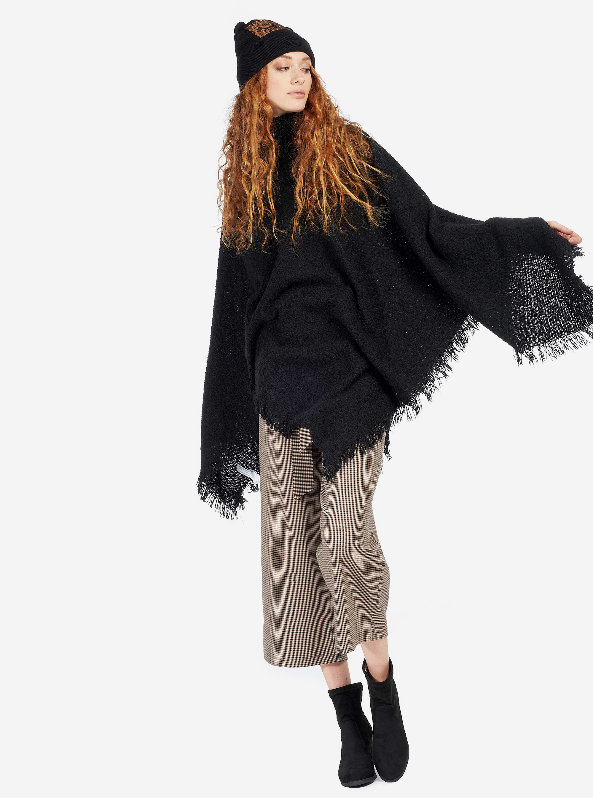 PONCHO WITH HIGH COLLAR, BLACK