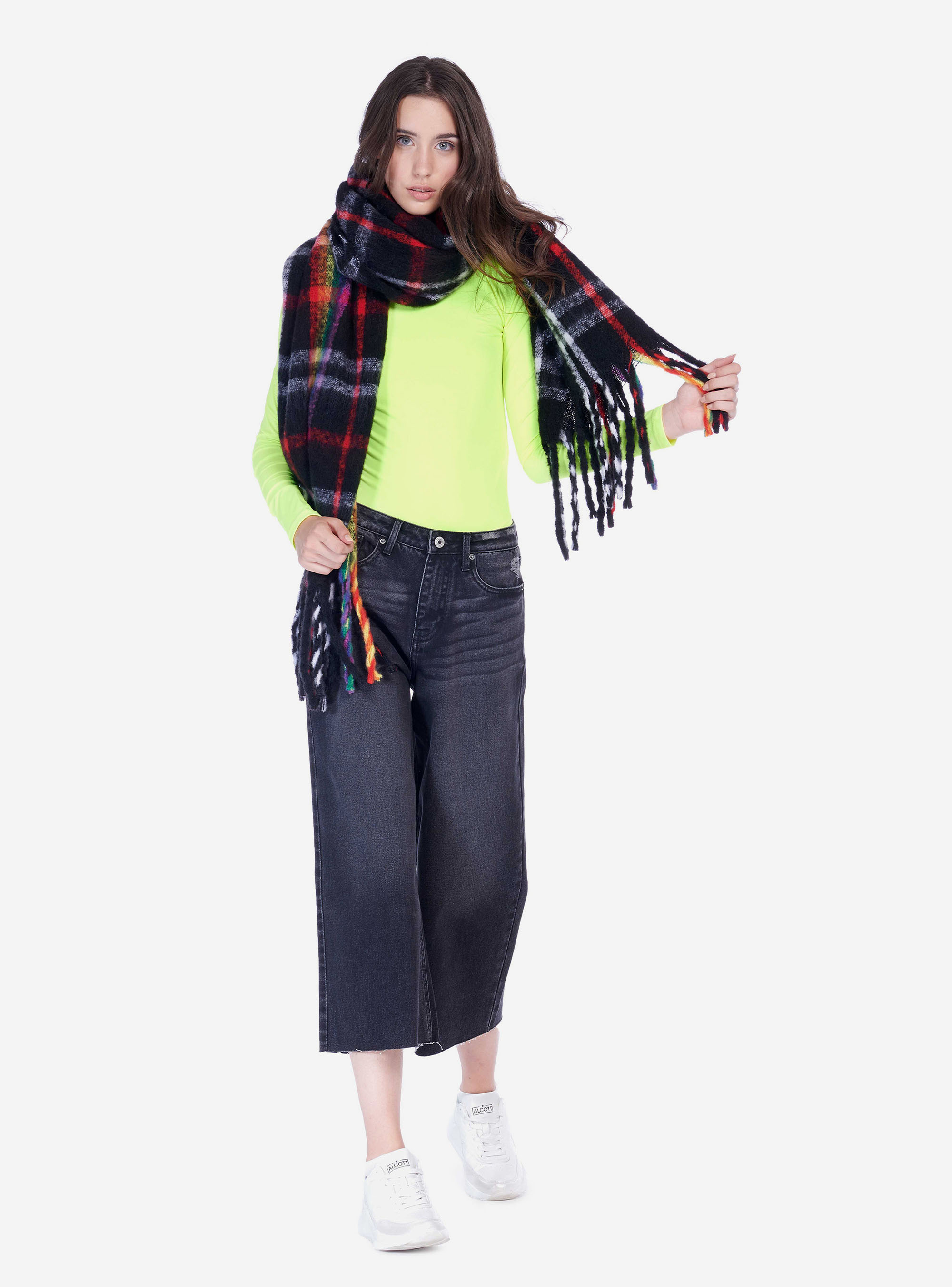 Écharpe à franges, CHECKS BLACK