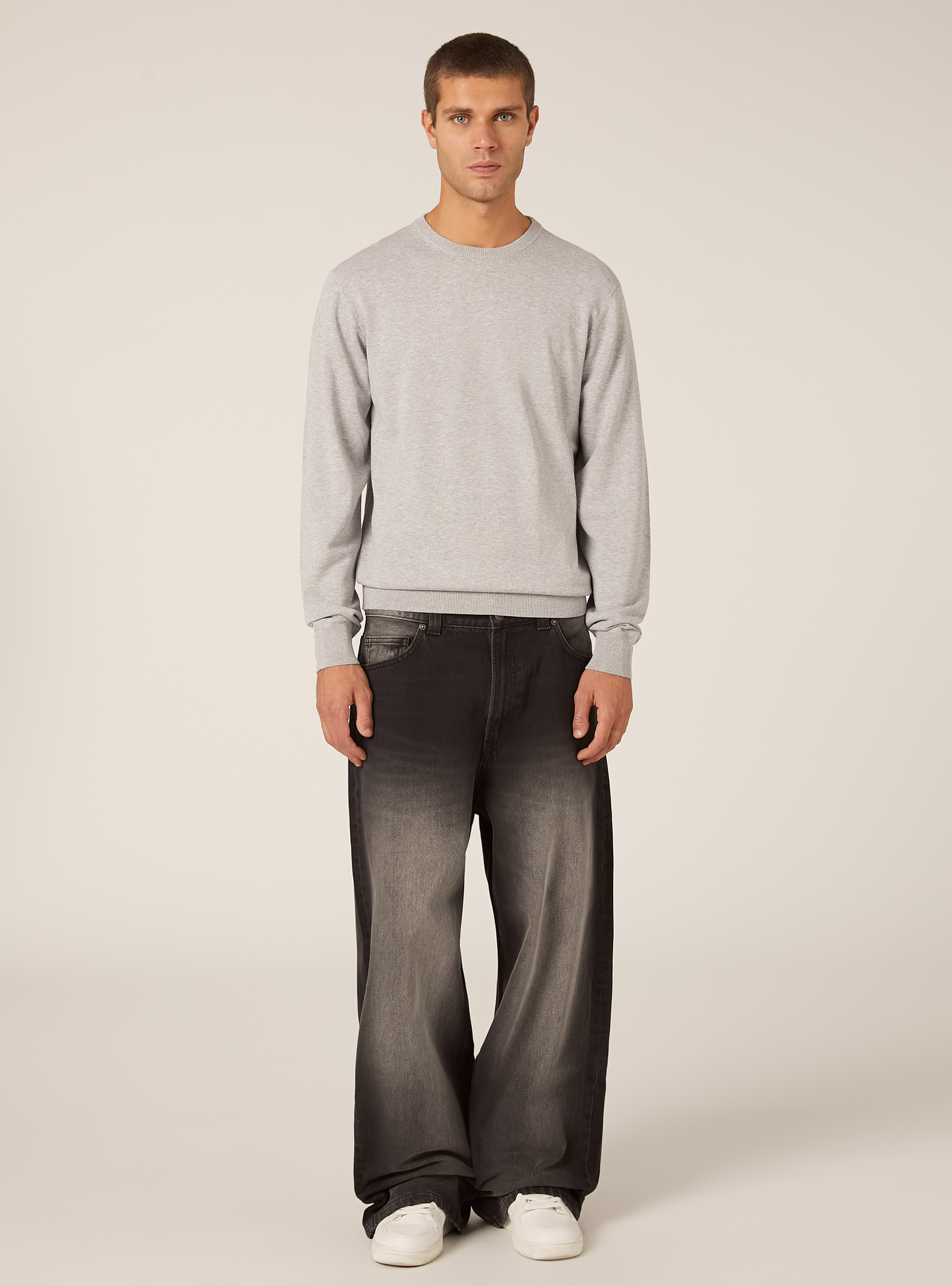 Jersey de cuello redondo de viscosa Ecovero, MGY2 GREY MEL MEDIUM