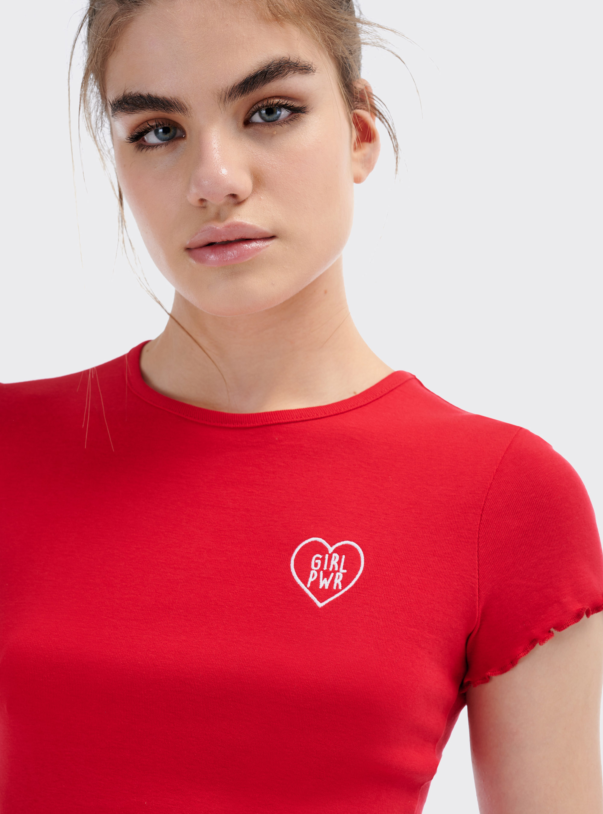 Maglietta cropped con ricamo, RED