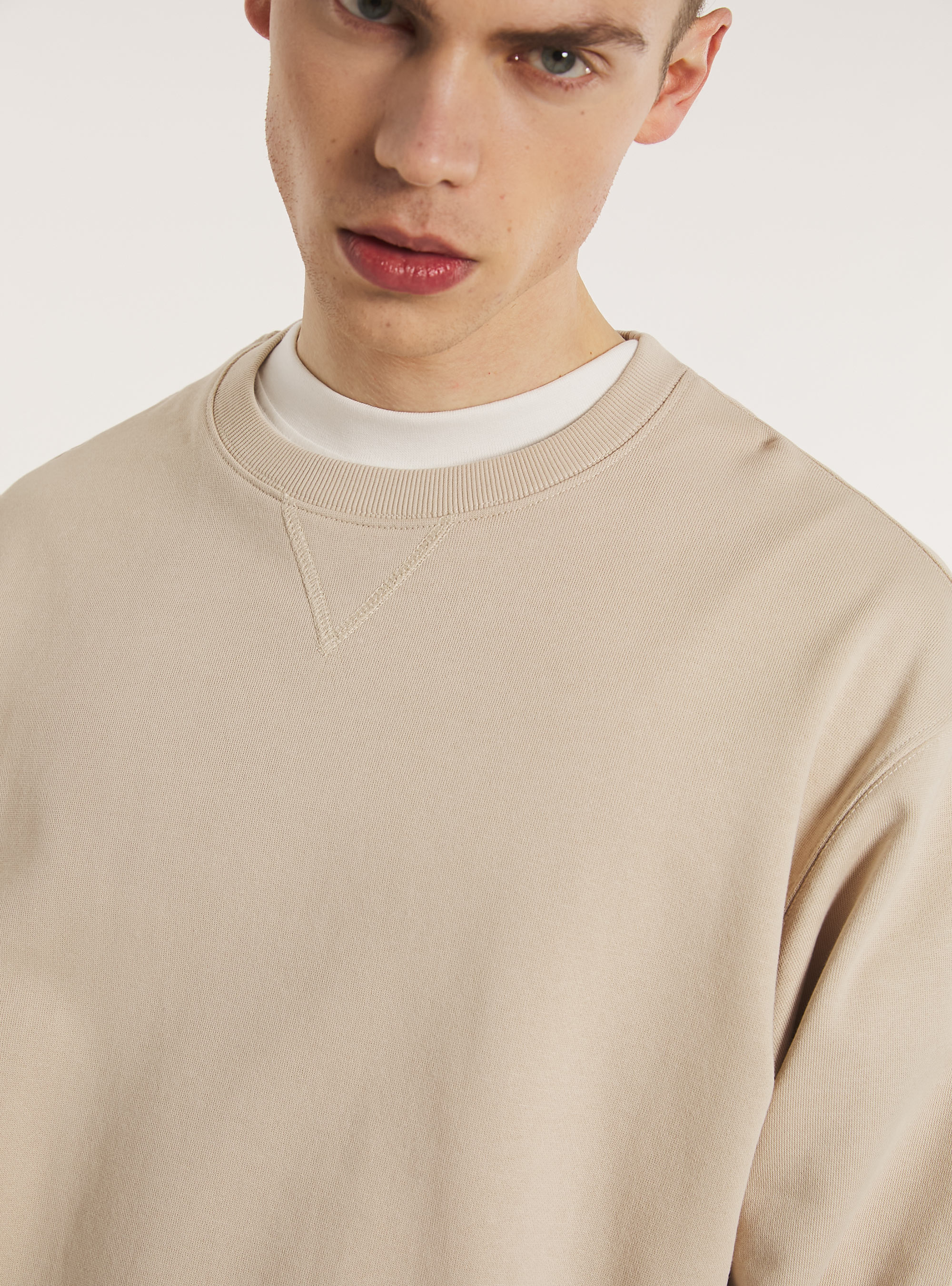 Plain-coloured crew-neck sweatshirt, BG3 BEIGE LIGHT