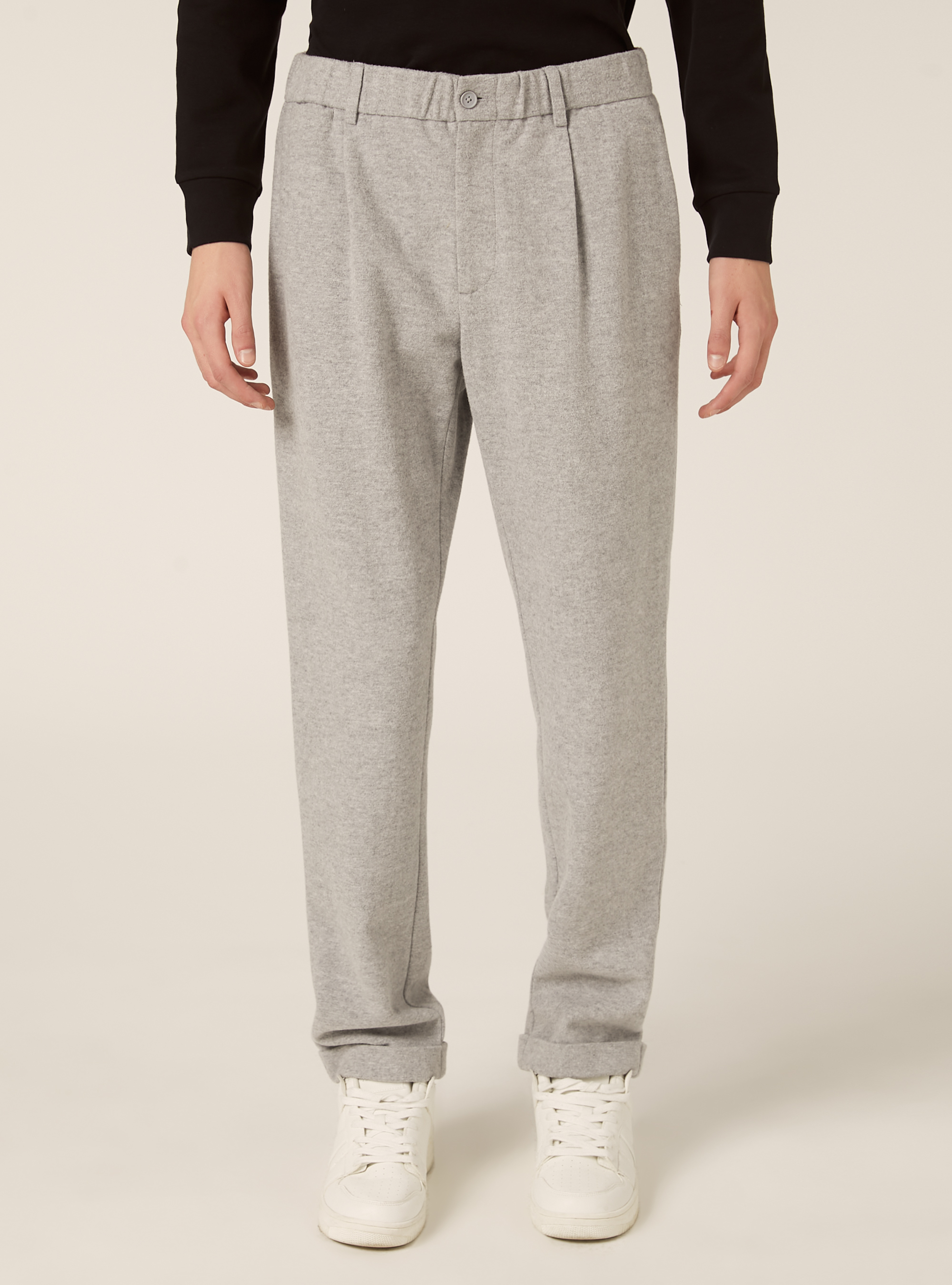 Pantalones con pinzas Efecto franela, MGY3 GREY MEL LIGHT