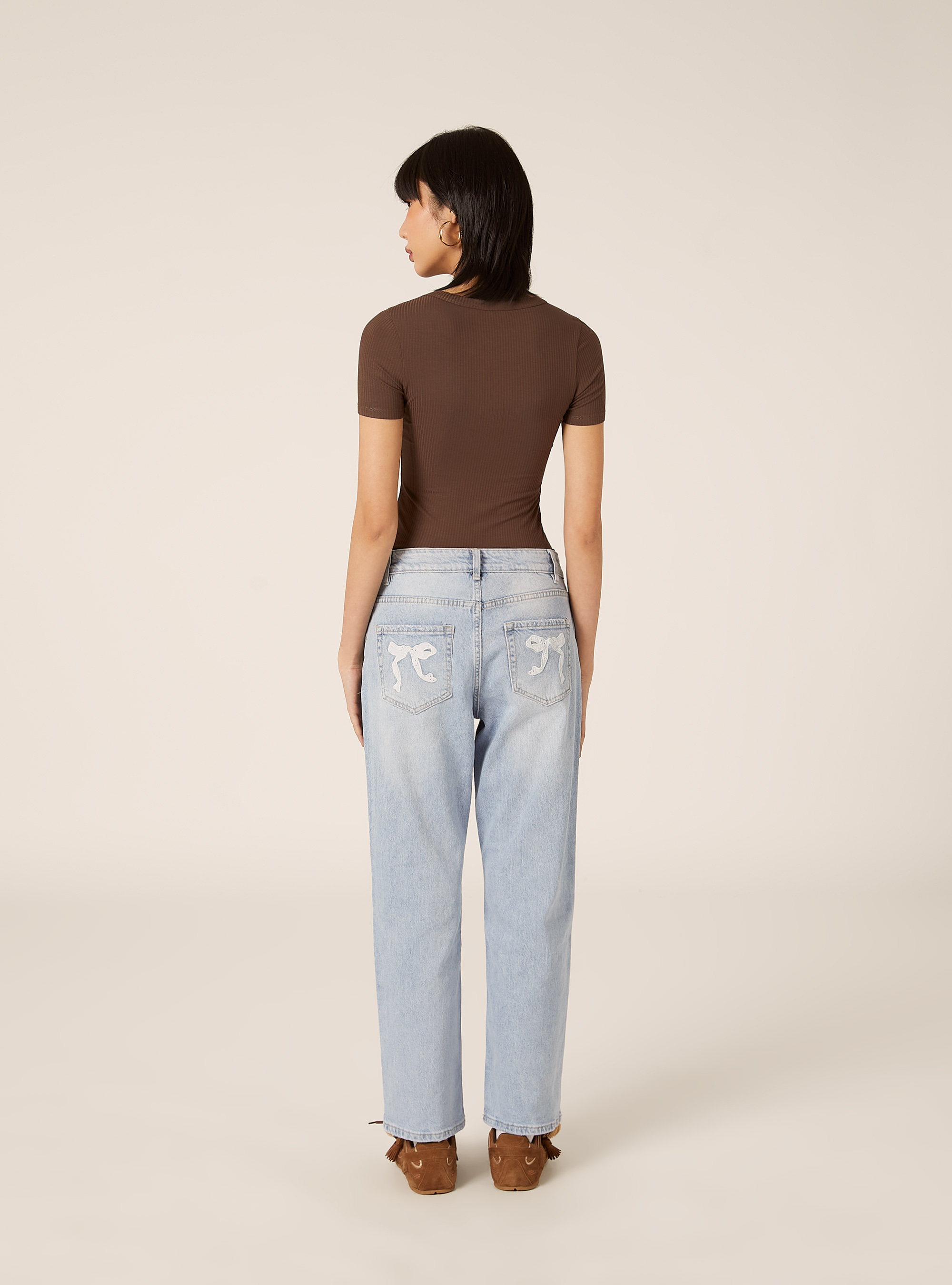 Body a coste maniche corte, BR2 BROWN MEDIUM