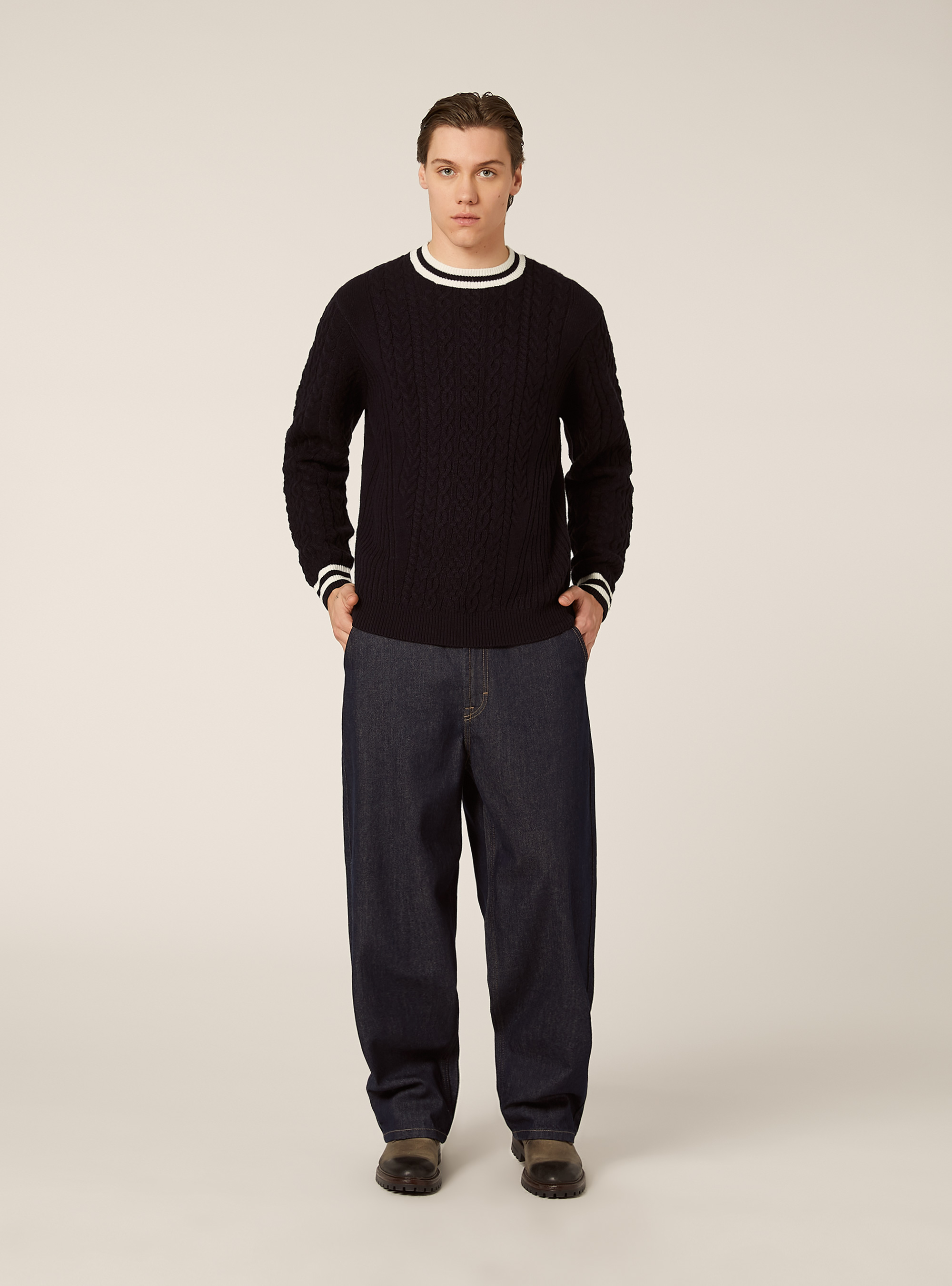 Maglione con con in rib a contrasto, NA2 NAVY MEDIUM