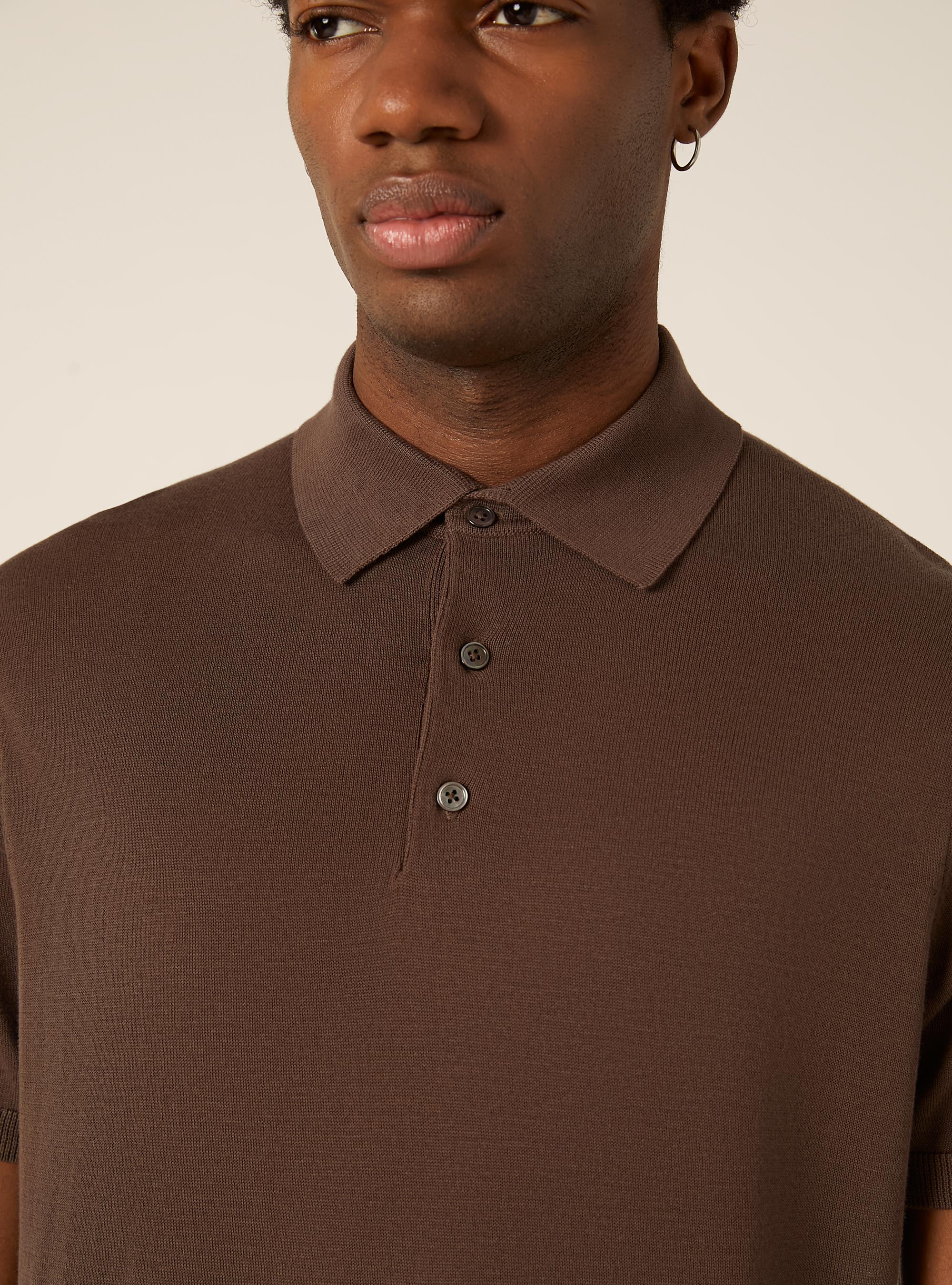 Extrafine cotton knit polo shirt, BR2 BROWN MEDIUM