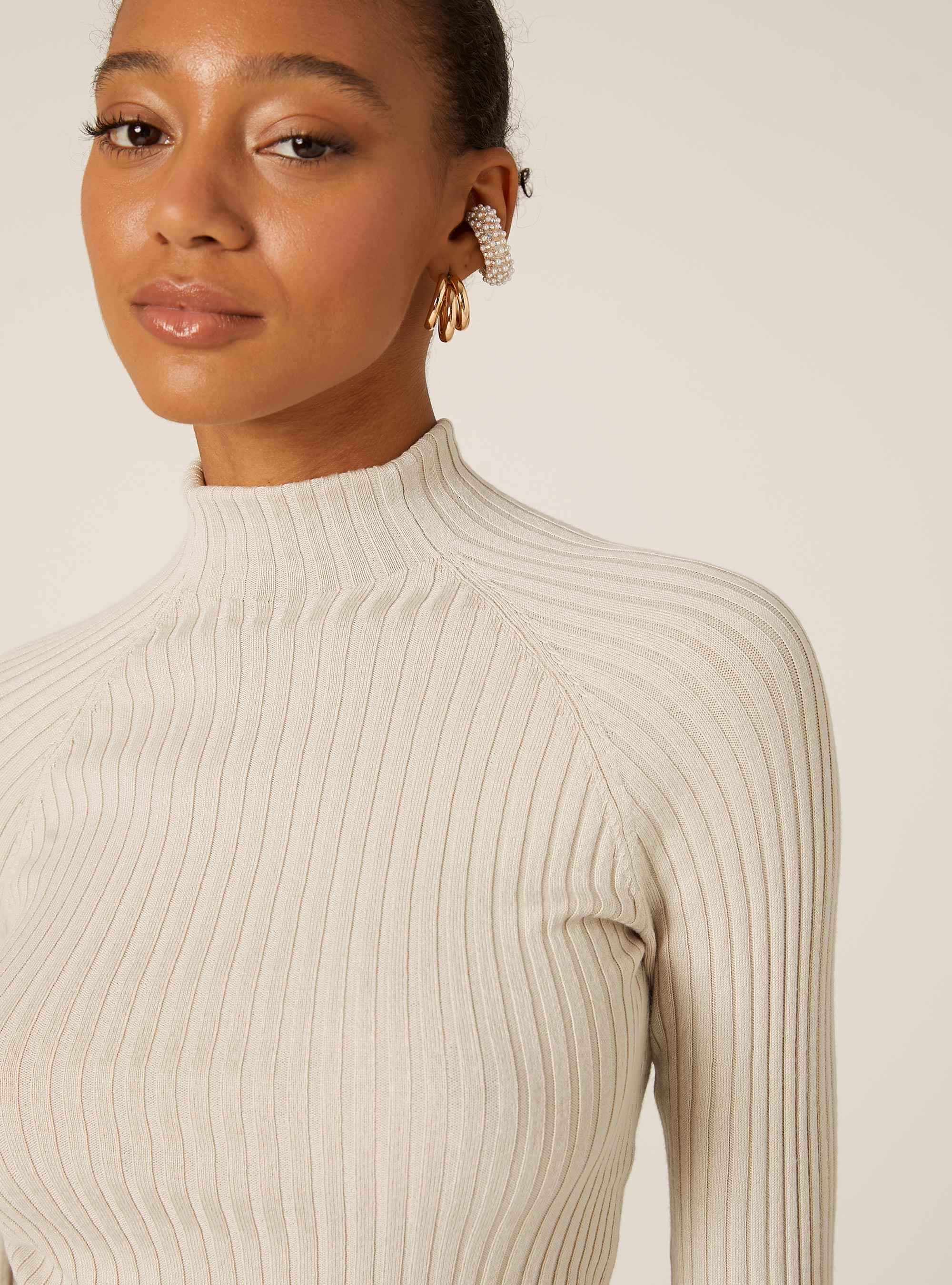 Mid-neck ribbed pullover, CR3 CREAM LIGHT