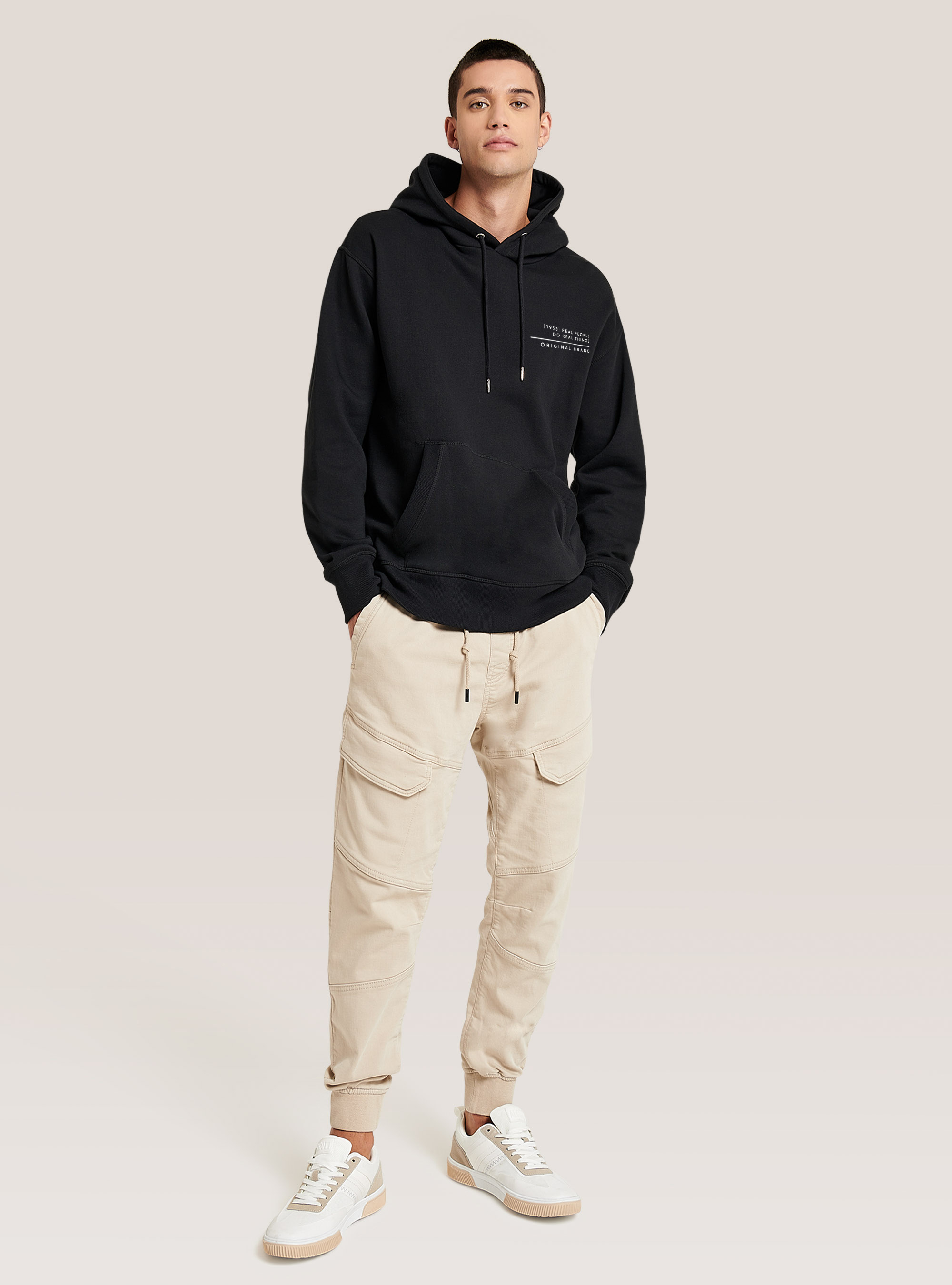 Sudadera de algodón de gran tamaño, NEGRO