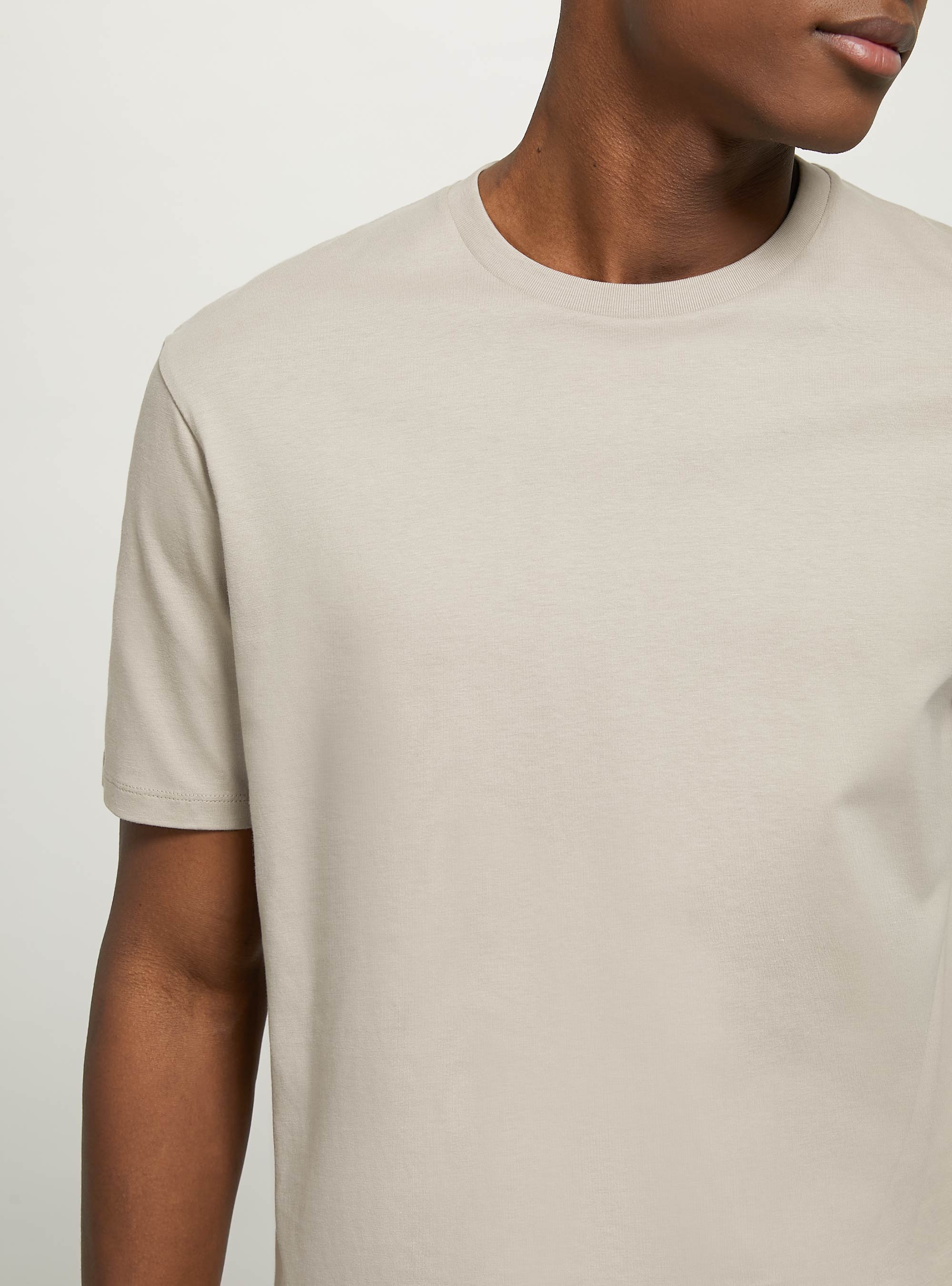 T-shirt en coton &agrave; col ras du cou, BG2 BEIGE MEDIUM