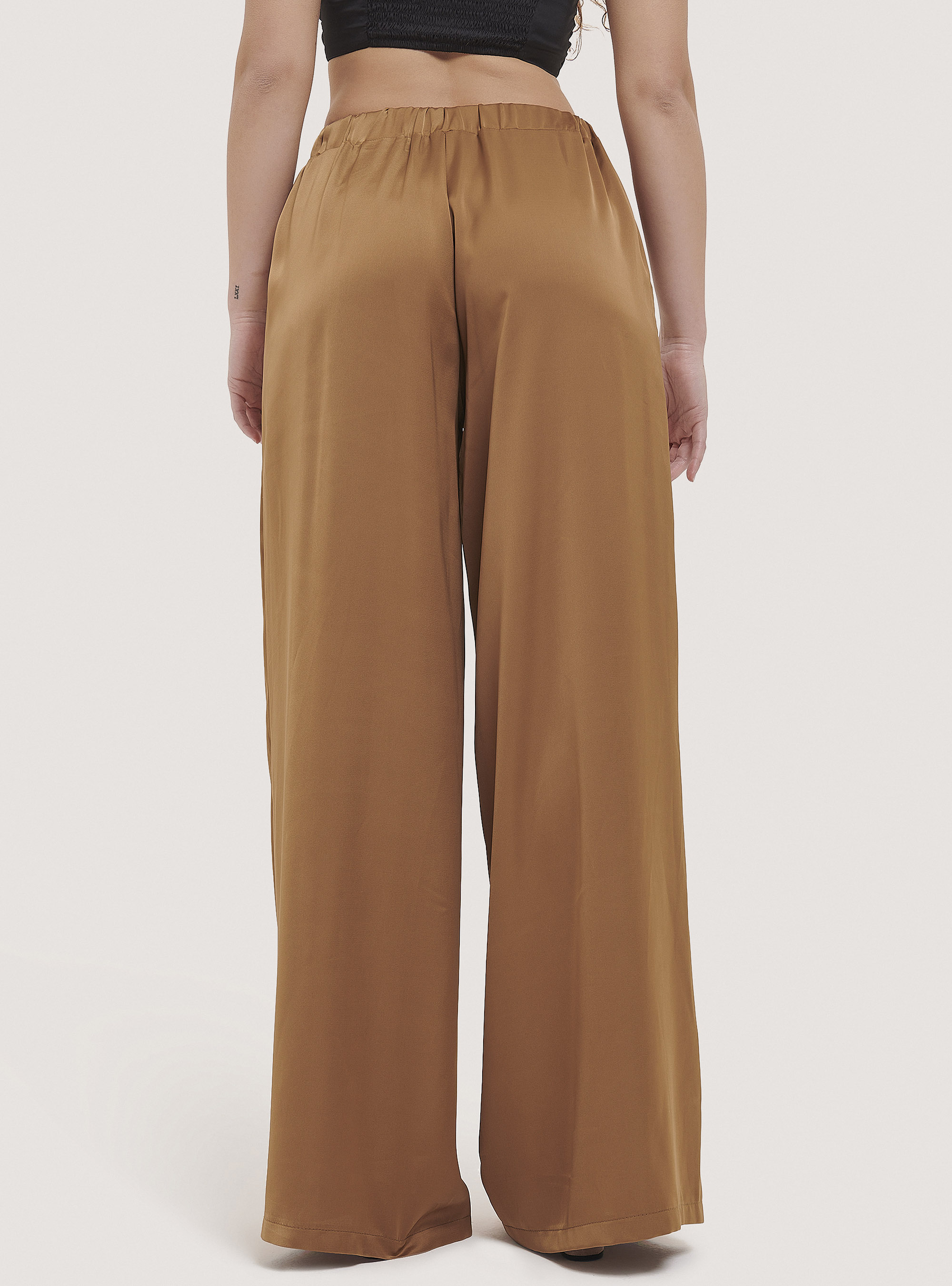 Satin palazzo trousers, C5620 CAMEL