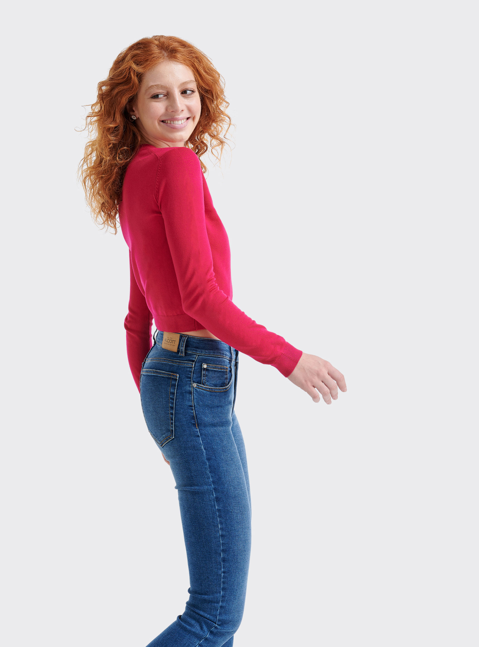 Pull basique court coupe confort, C4435 FUXIA