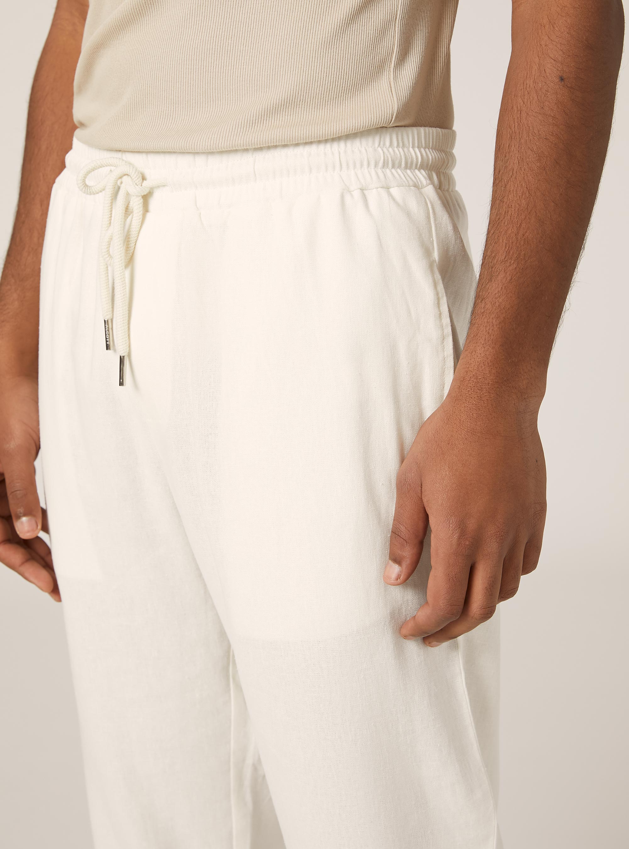 Pantaloni jogger in misto lino, PANNA