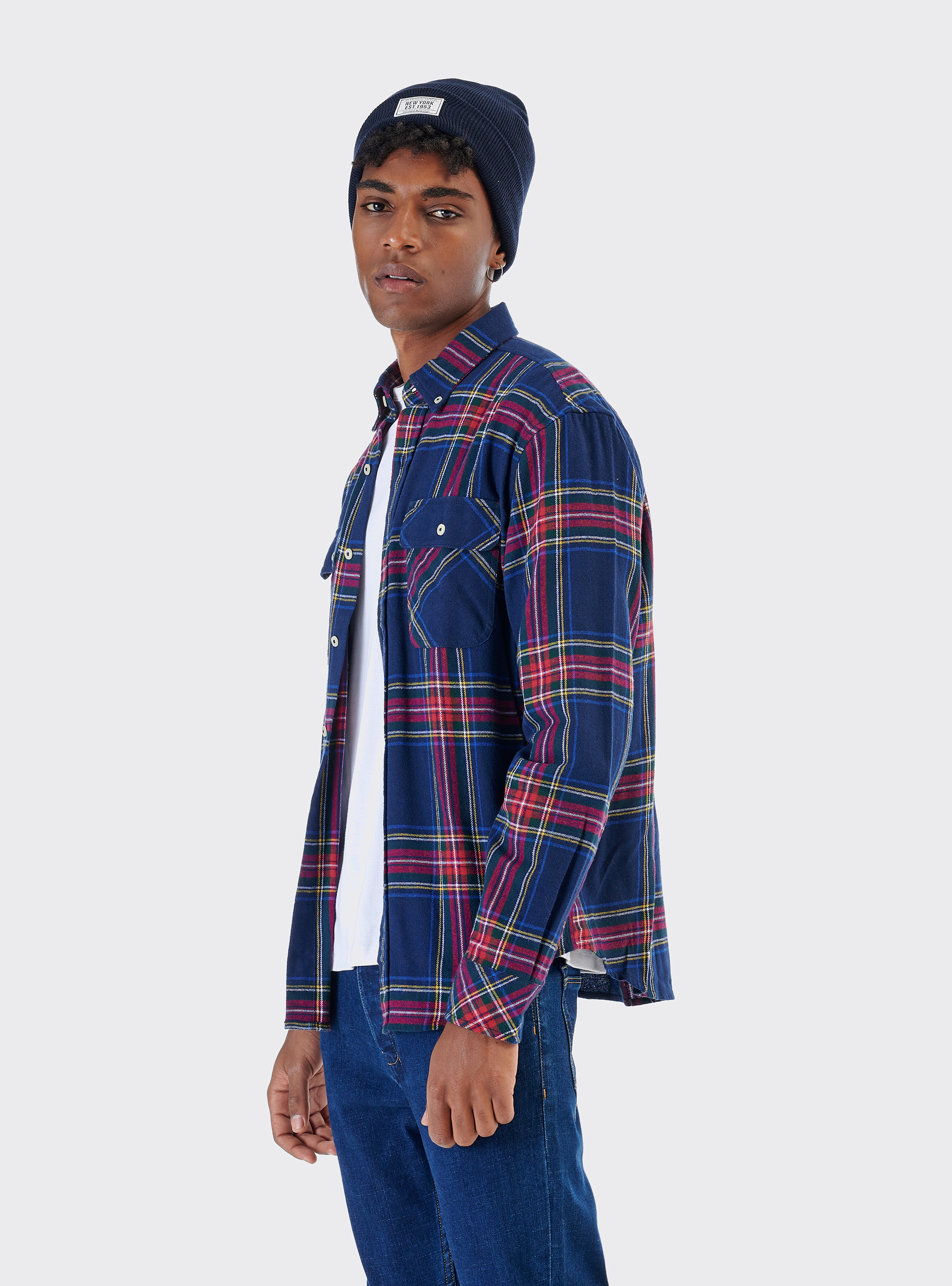 Camicia a quadri in cotone sostenibile, BLU