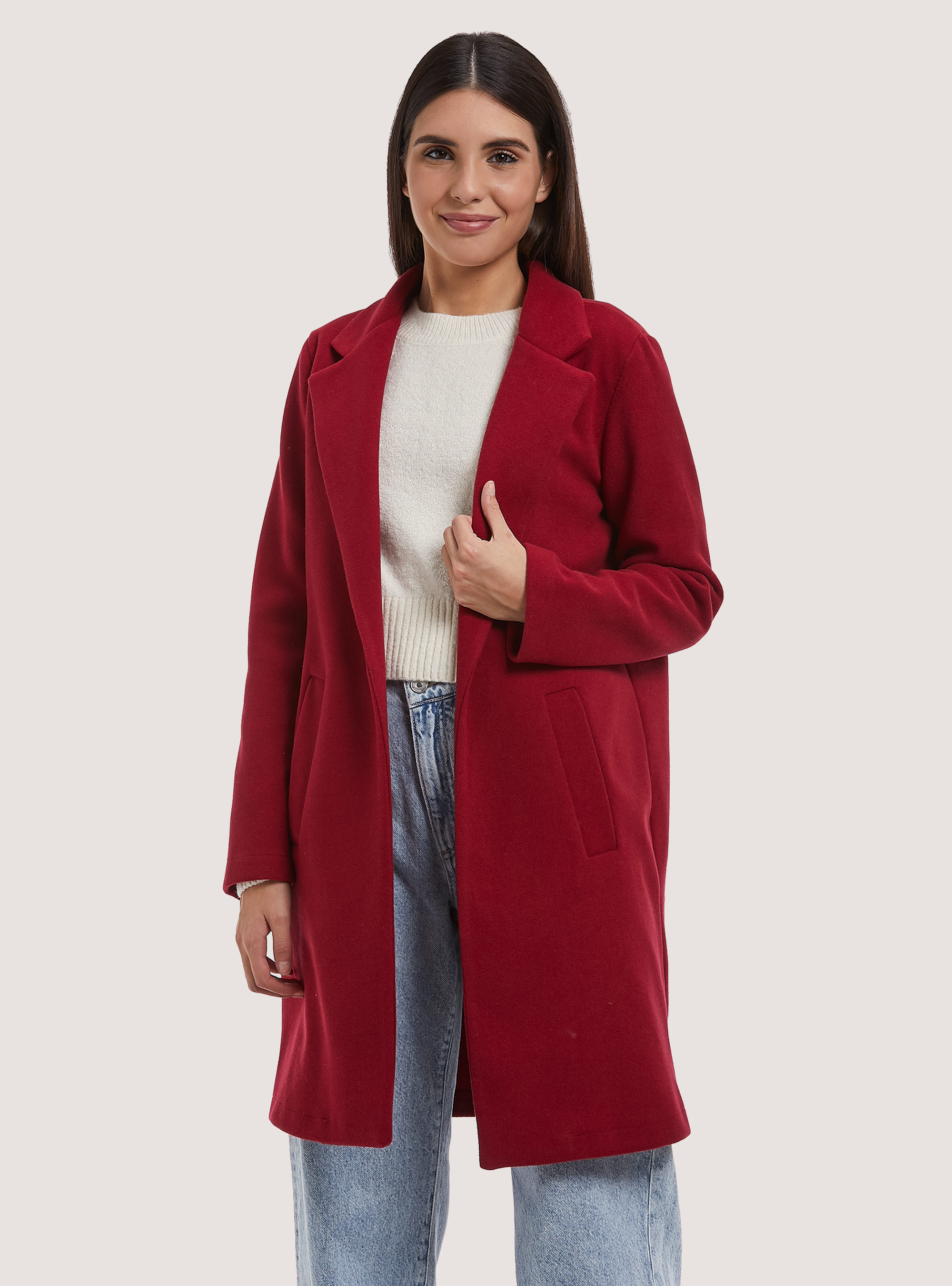 Open gauze knit coat, RD2 RED MEDIUM