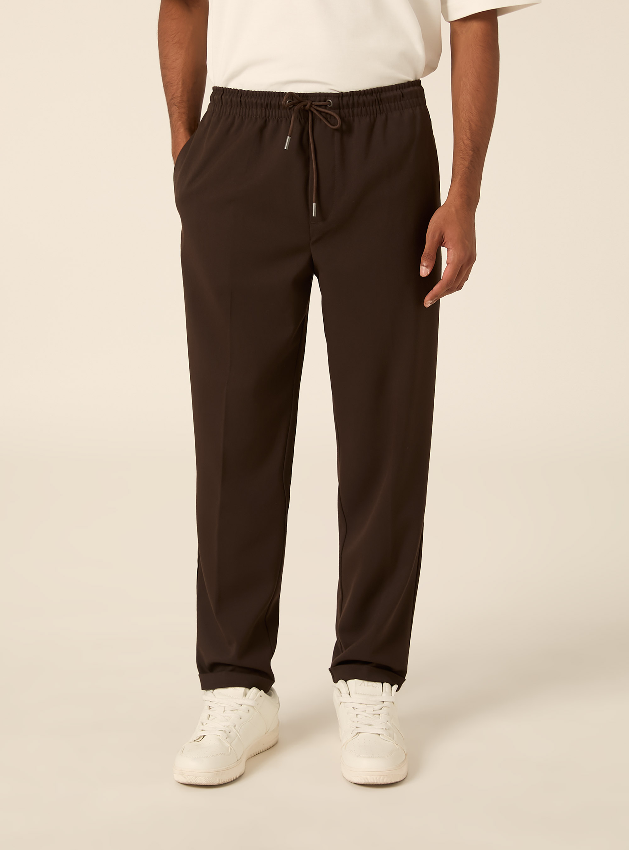 Tailored jogger trousers with elasticated drawstring waist, BR1 BROWN DARK