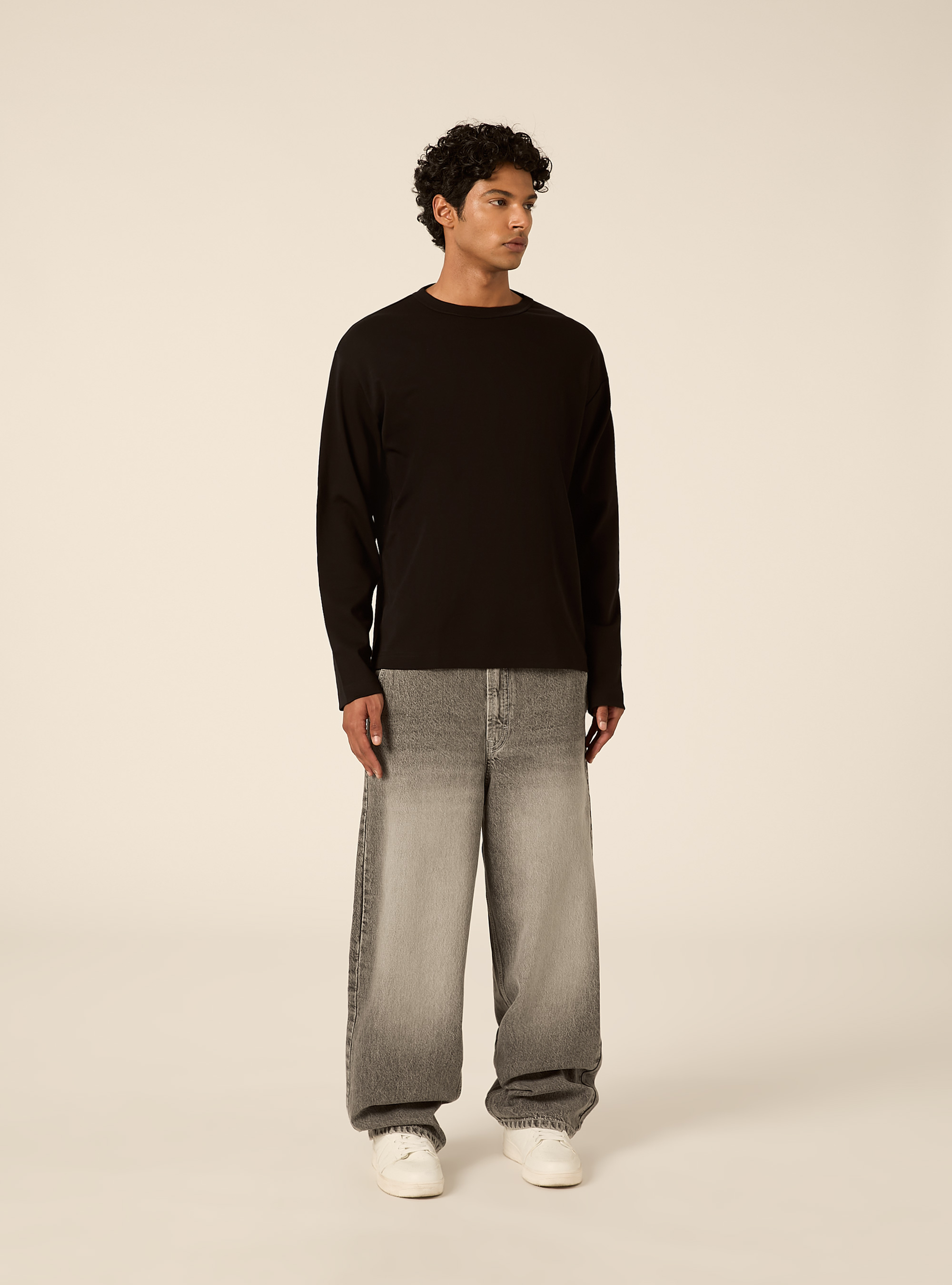 T-shirt a maniche lunghe in jersey interlock, BK1 BLACK